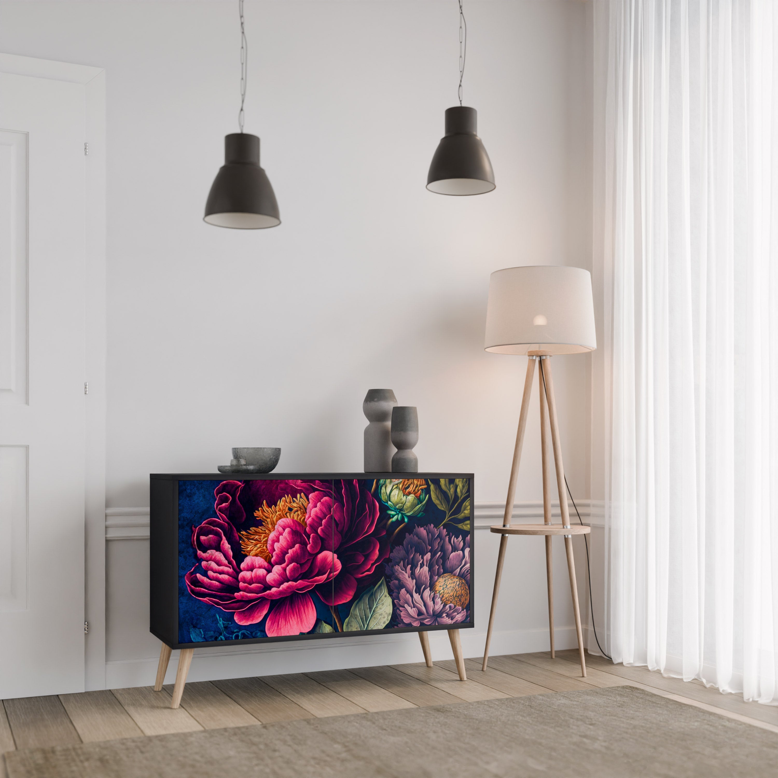 Μπουφές BLOOMING ELEGANCE με 2 πόρτες σε μαύρο φινίρισμα