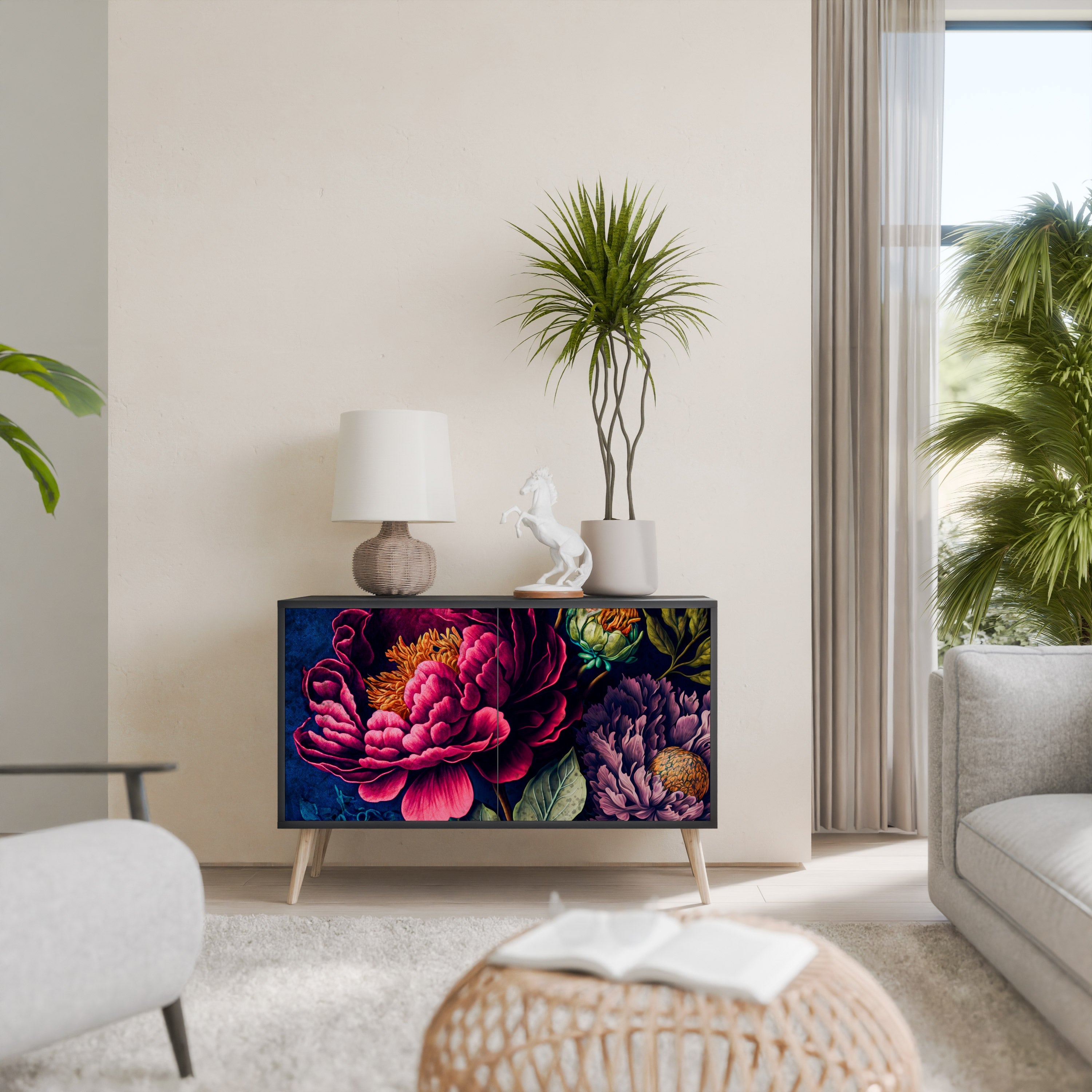 Μπουφές BLOOMING ELEGANCE με 2 πόρτες σε μαύρο φινίρισμα