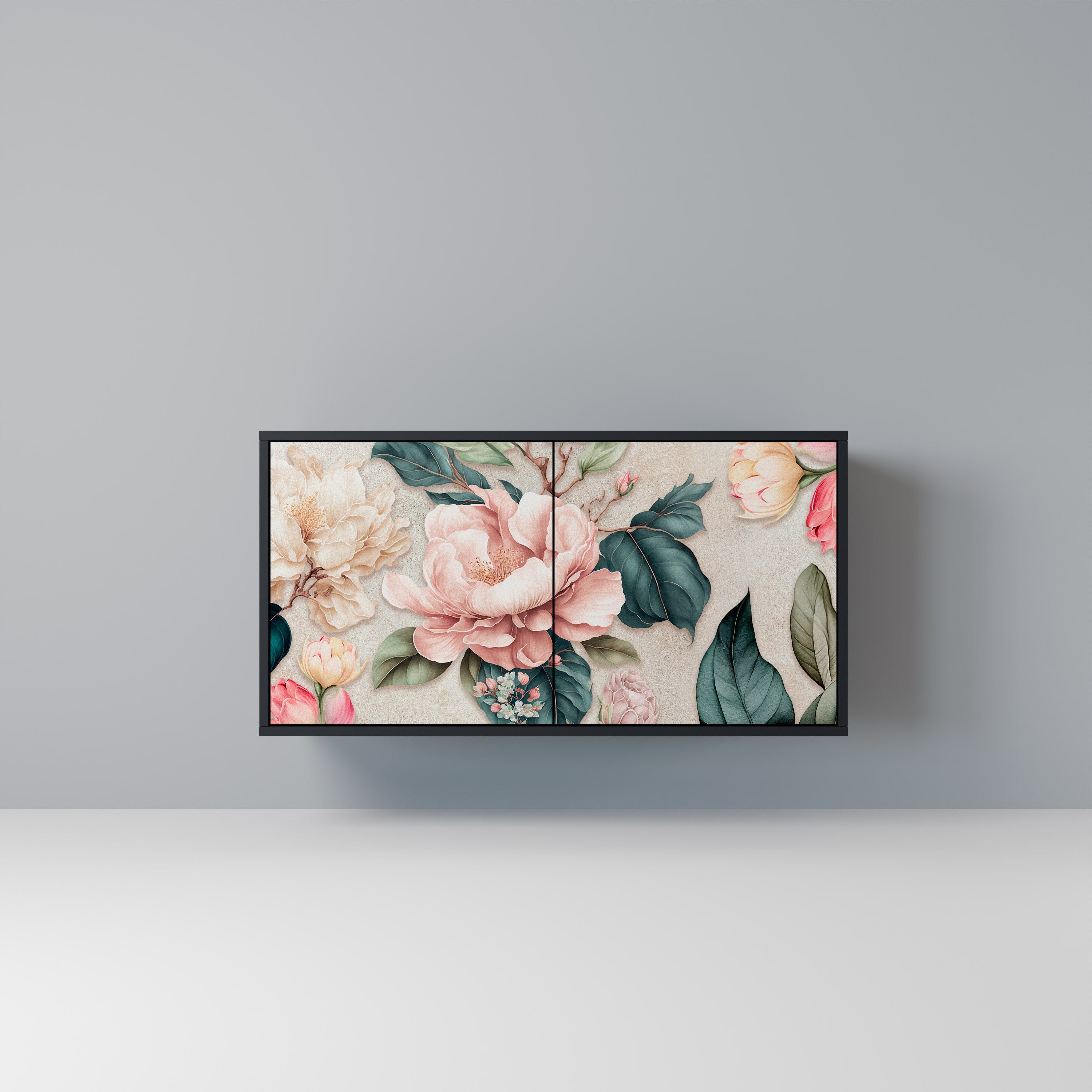 FLORAL GRACE Μπουφές με 2 Πόρτες σε Μαύρο Φινίρισμα