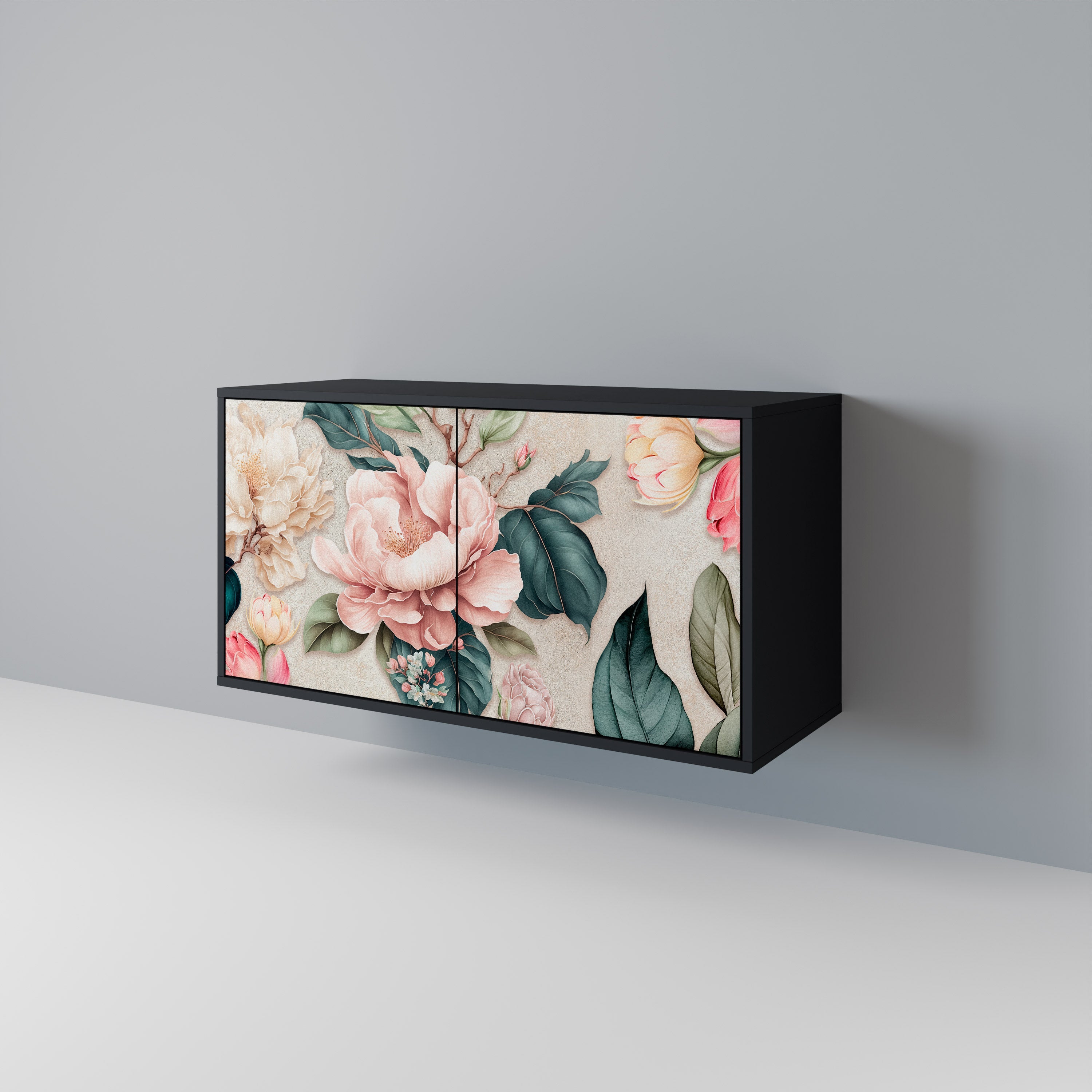 FLORAL GRACE Μπουφές με 2 Πόρτες σε Μαύρο Φινίρισμα