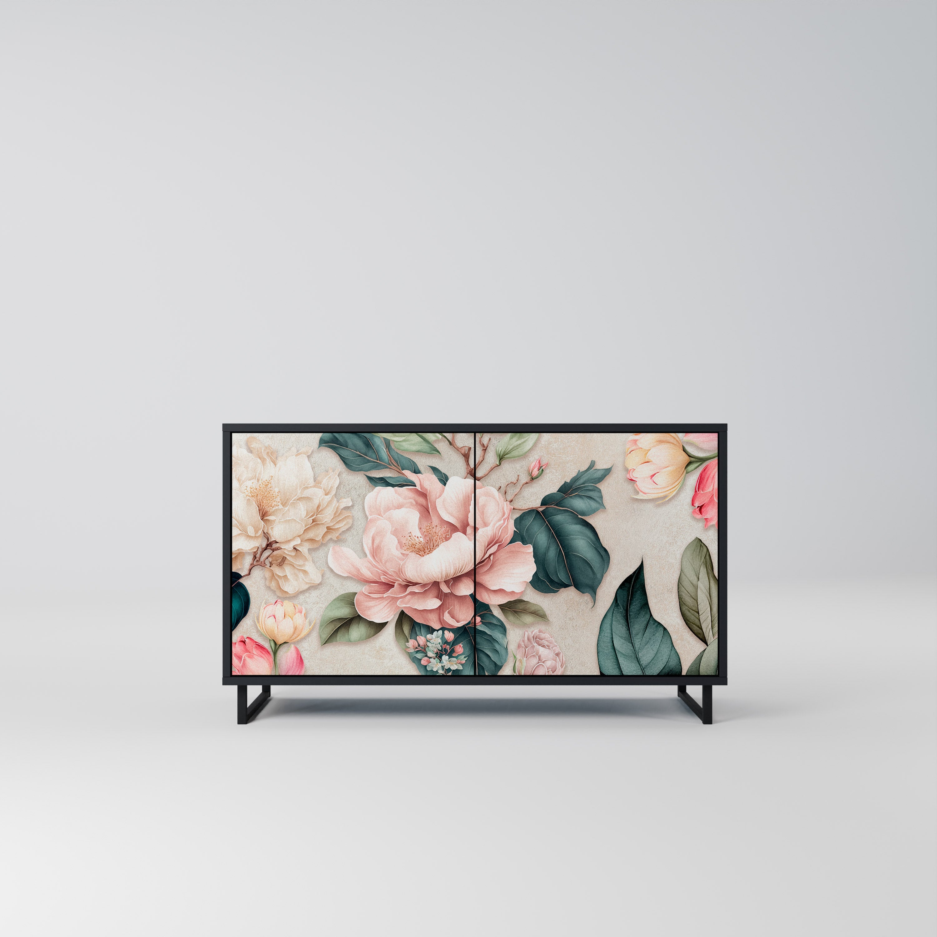 FLORAL GRACE Μπουφές με 2 Πόρτες σε Μαύρο Φινίρισμα