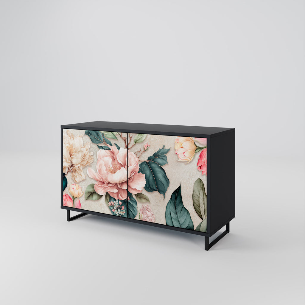 FLORAL GRACE Μπουφές με 2 Πόρτες σε Μαύρο Φινίρισμα