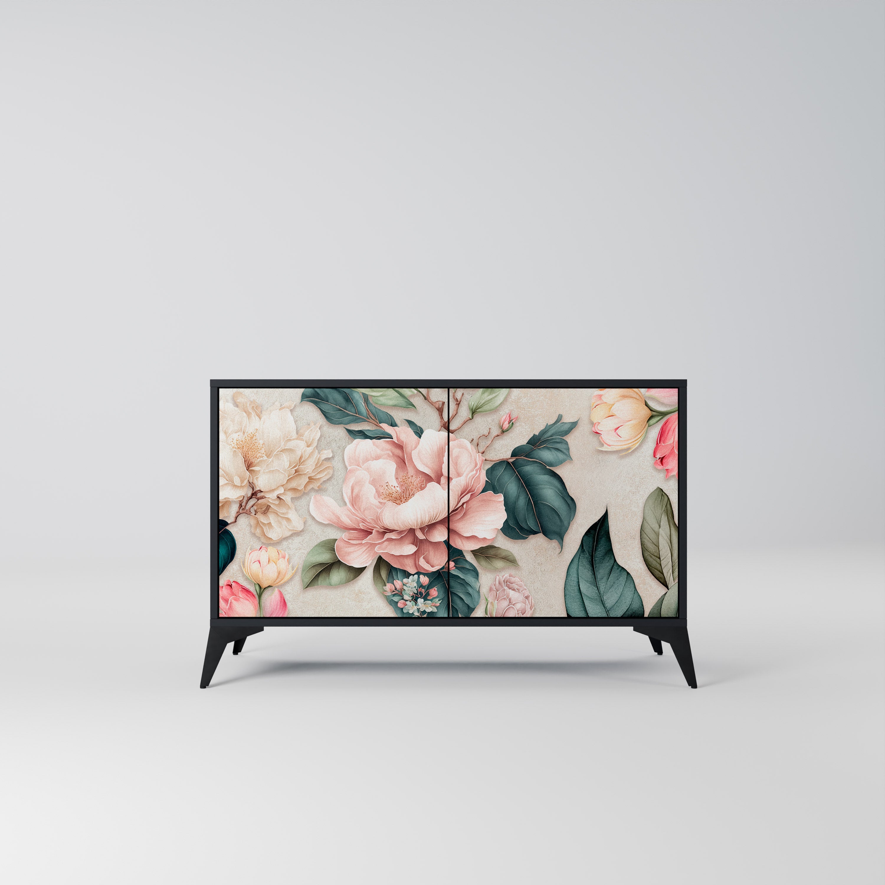 FLORAL GRACE Μπουφές με 2 Πόρτες σε Μαύρο Φινίρισμα