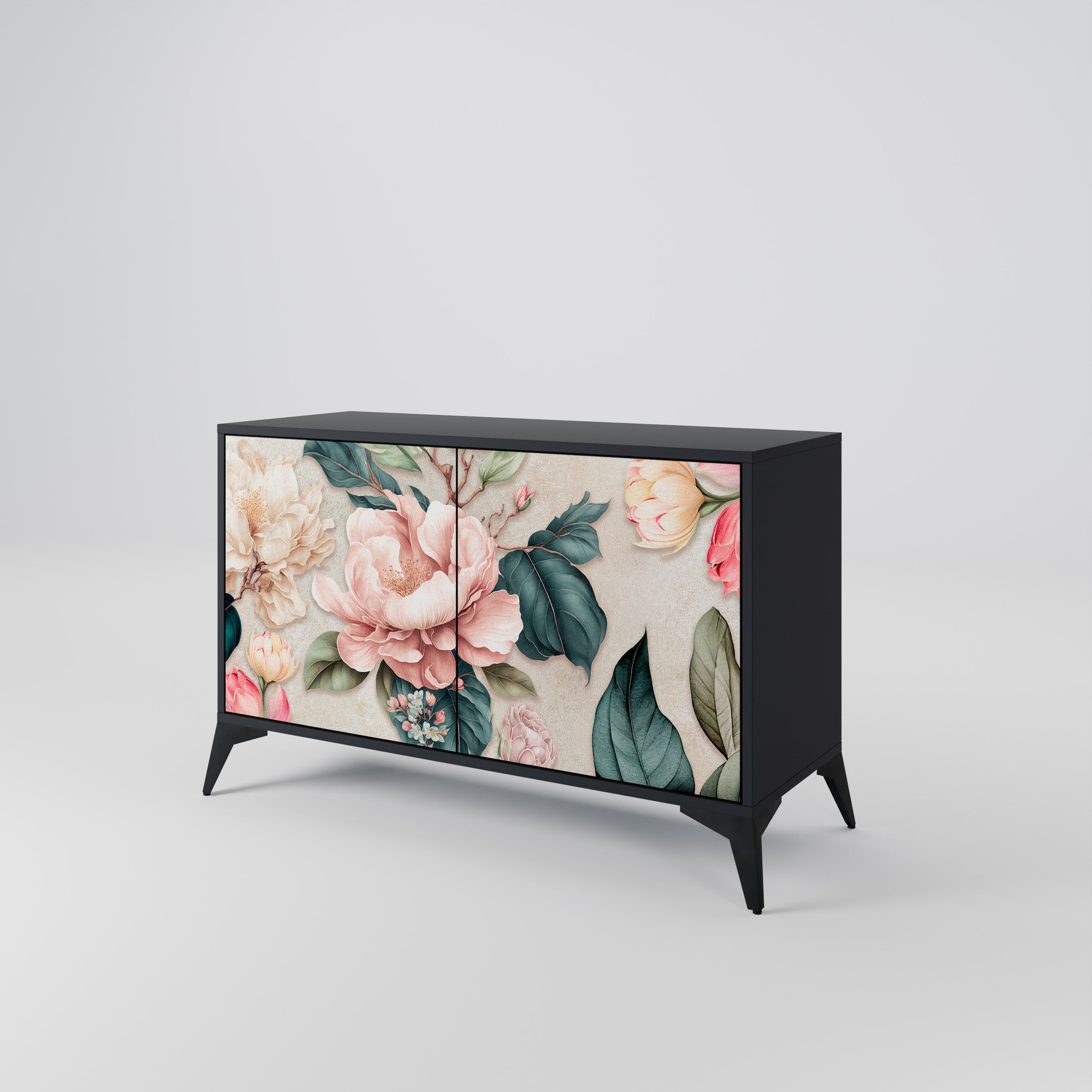 FLORAL GRACE Μπουφές με 2 Πόρτες σε Μαύρο Φινίρισμα
