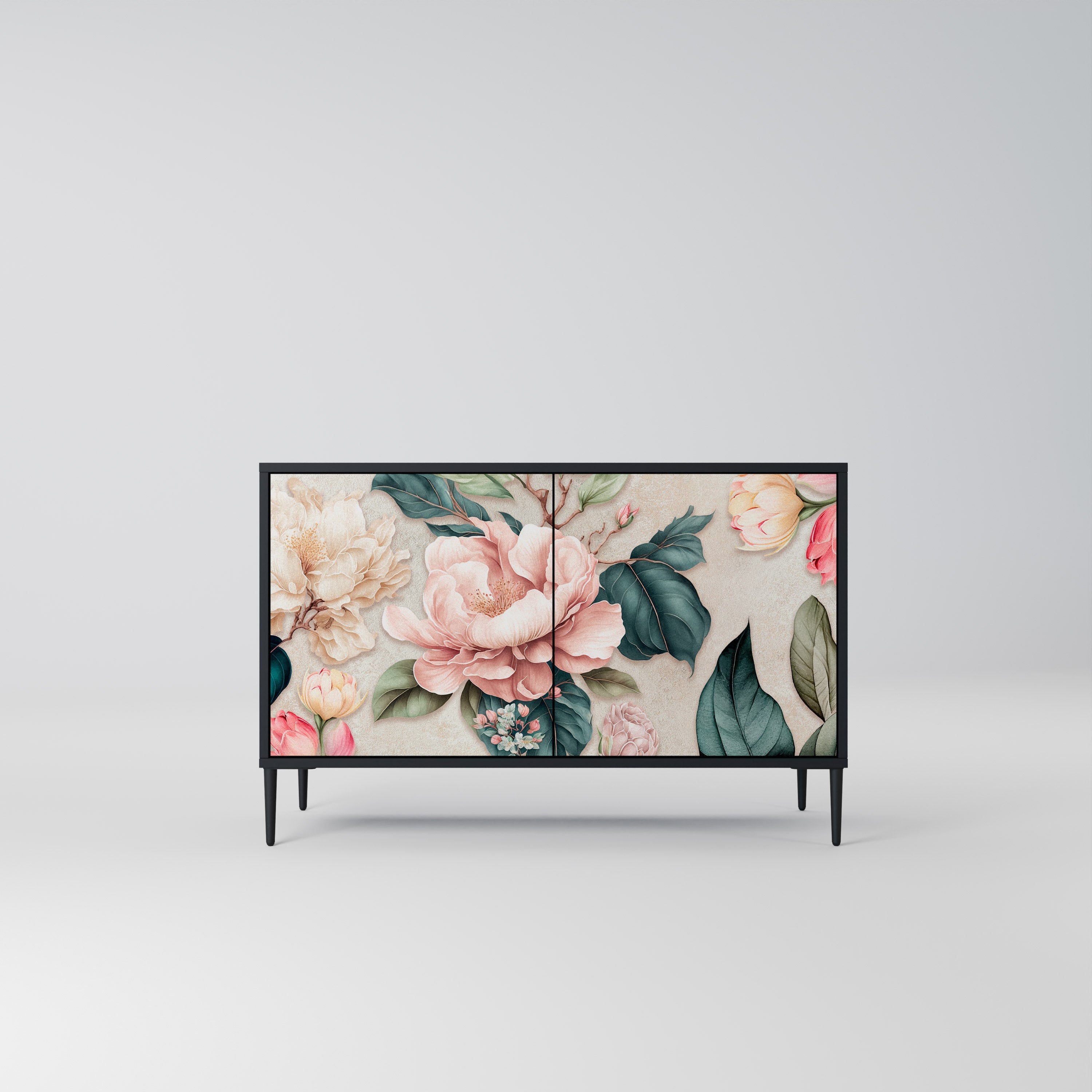 FLORAL GRACE Μπουφές με 2 Πόρτες σε Μαύρο Φινίρισμα
