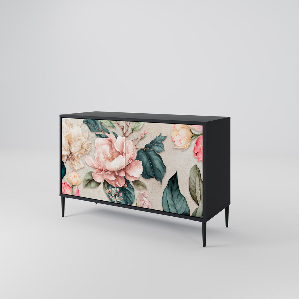 FLORAL GRACE Μπουφές με 2 Πόρτες σε Μαύρο Φινίρισμα