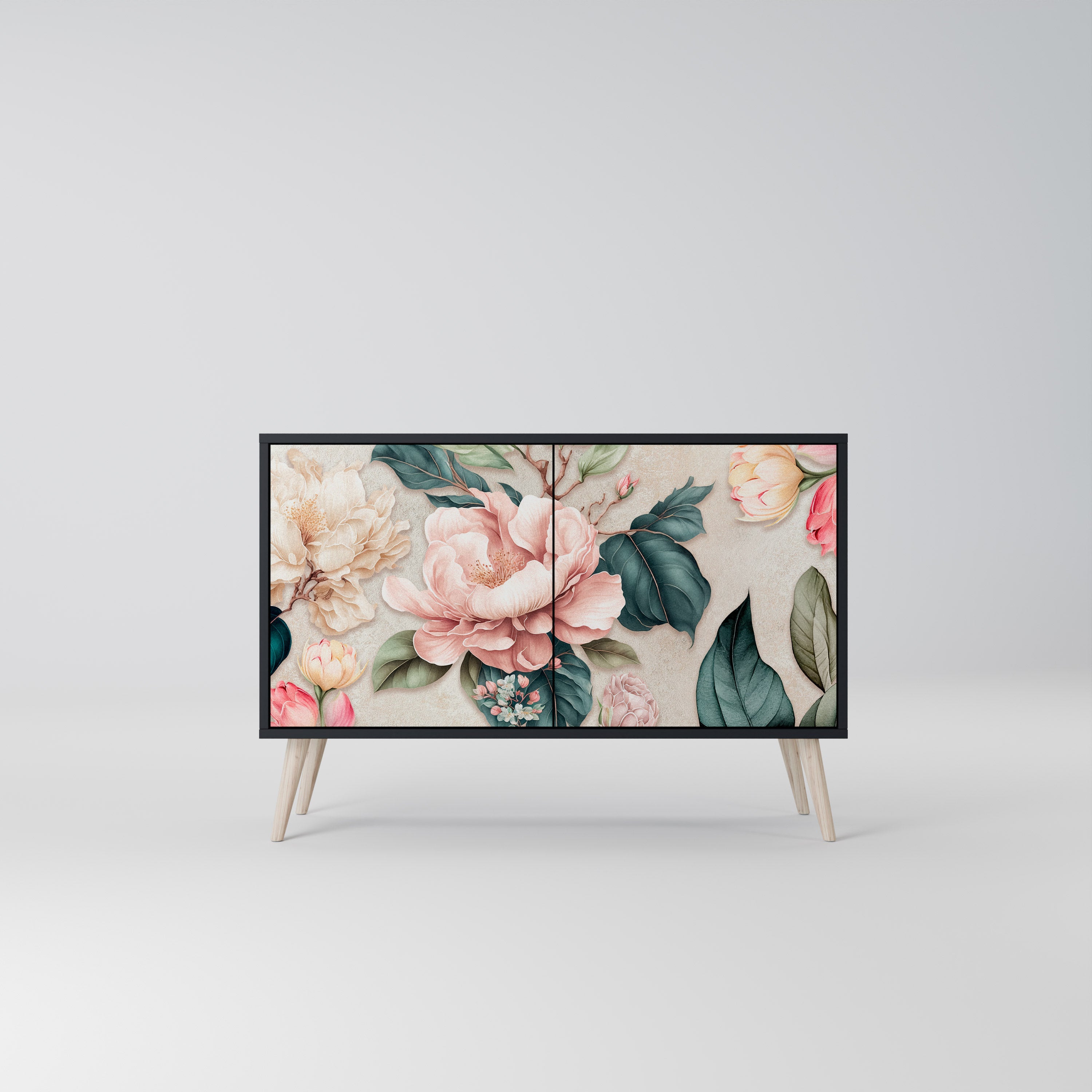FLORAL GRACE Μπουφές με 2 Πόρτες σε Μαύρο Φινίρισμα