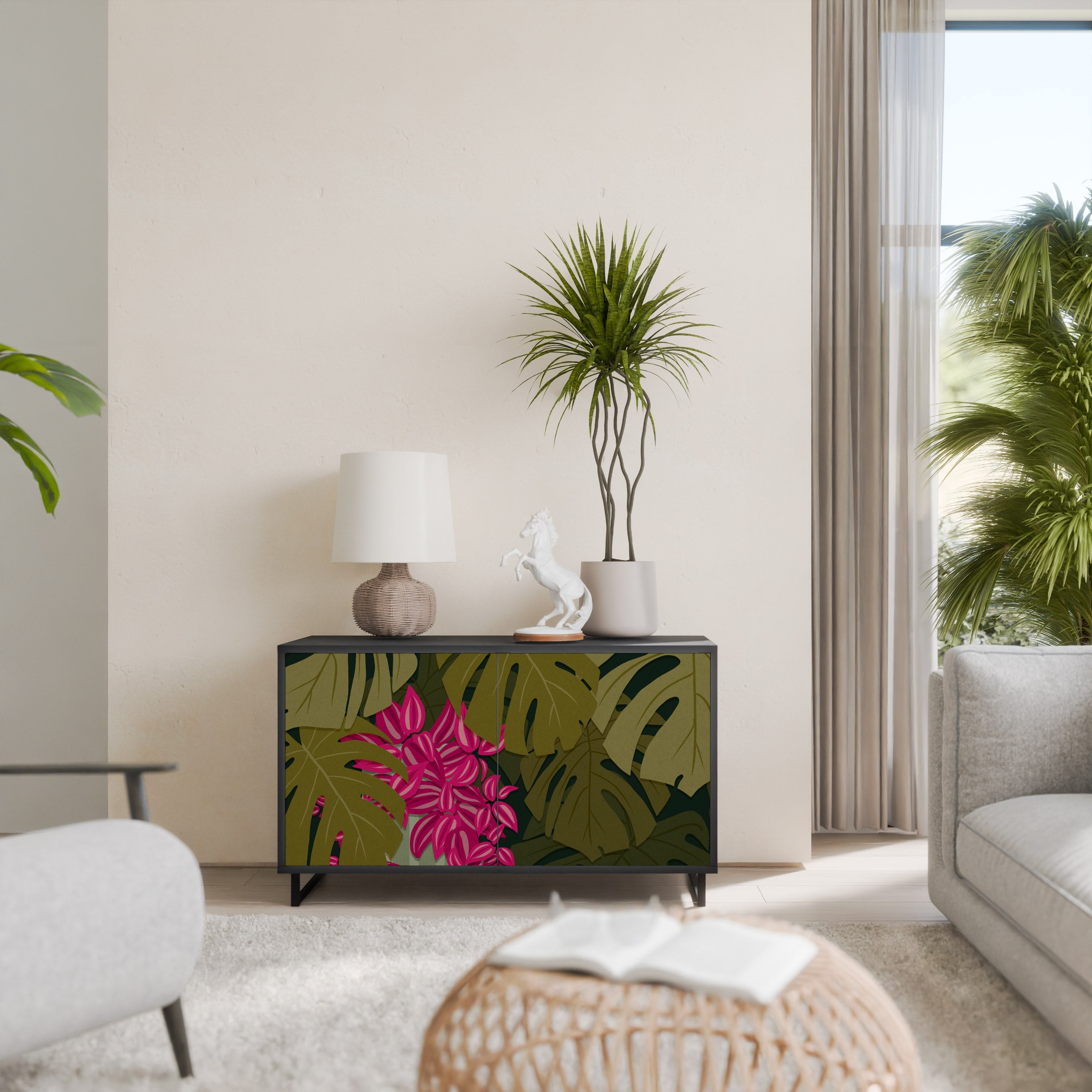 Μπουφές TROPICAL BEAUTY με 2 πόρτες σε μαύρο φινίρισμα