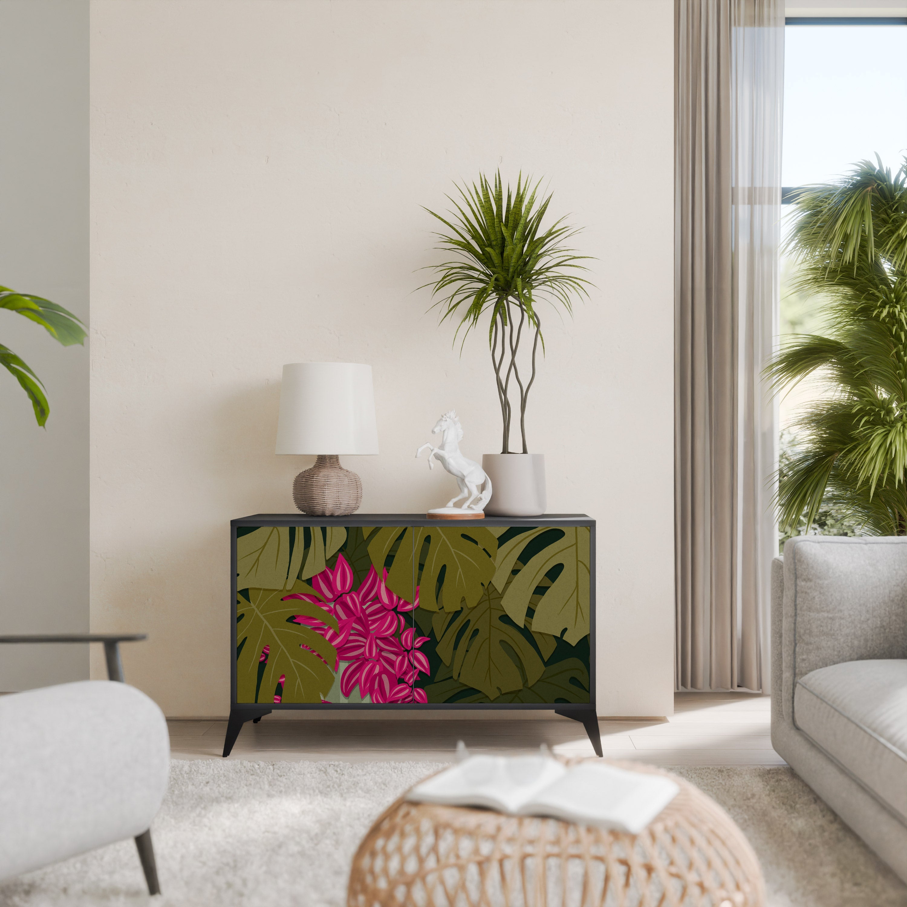 Μπουφές TROPICAL BEAUTY με 2 πόρτες σε μαύρο φινίρισμα