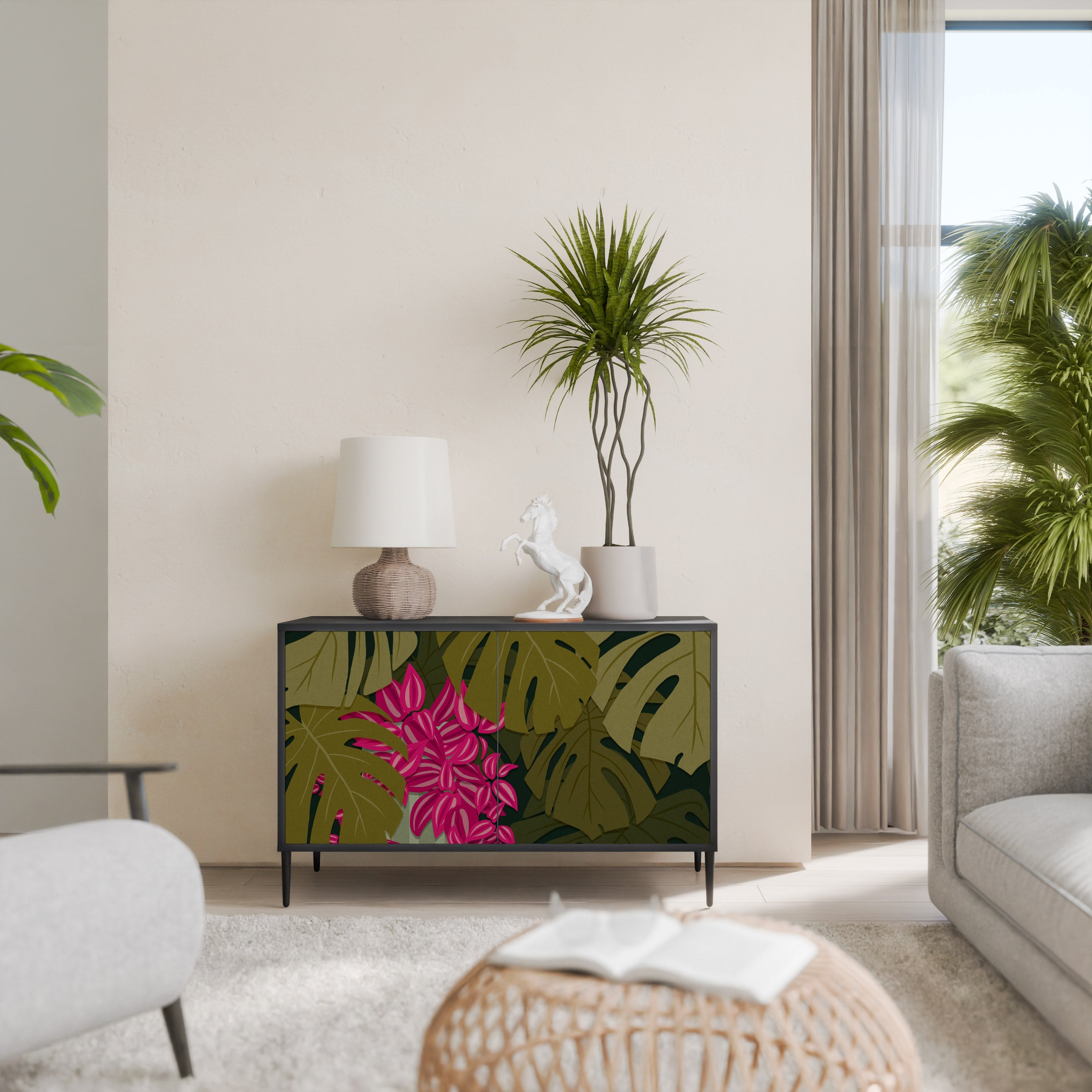 Μπουφές TROPICAL BEAUTY με 2 πόρτες σε μαύρο φινίρισμα