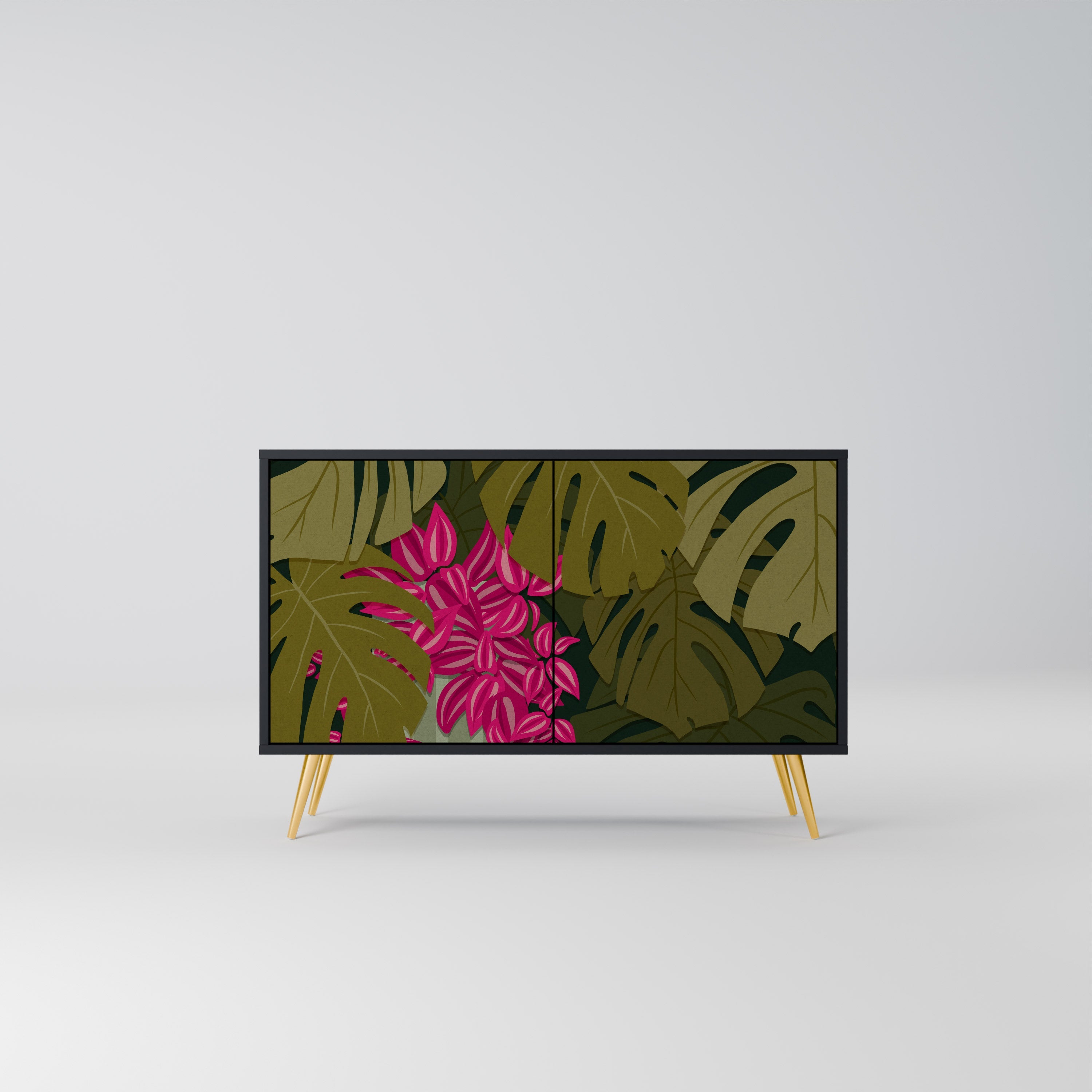 Μπουφές TROPICAL BEAUTY με 2 πόρτες σε μαύρο φινίρισμα