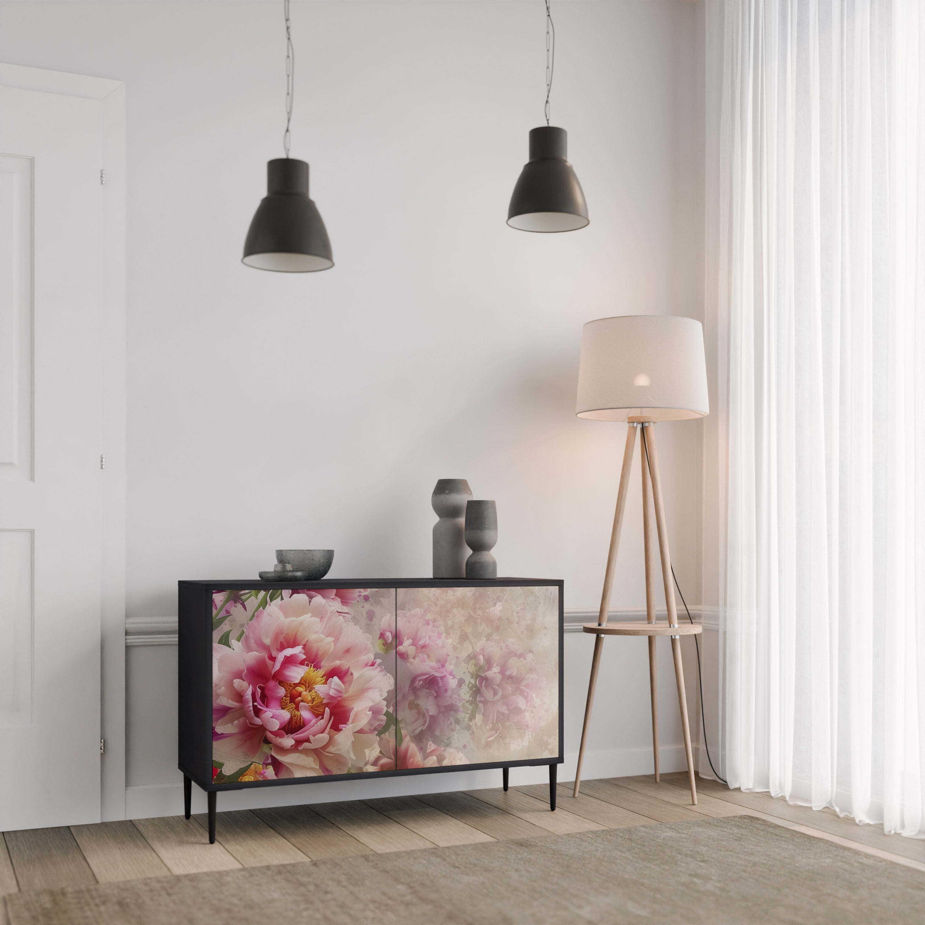 PEONY WHISPER 2-Door Sideboard in Black Finish