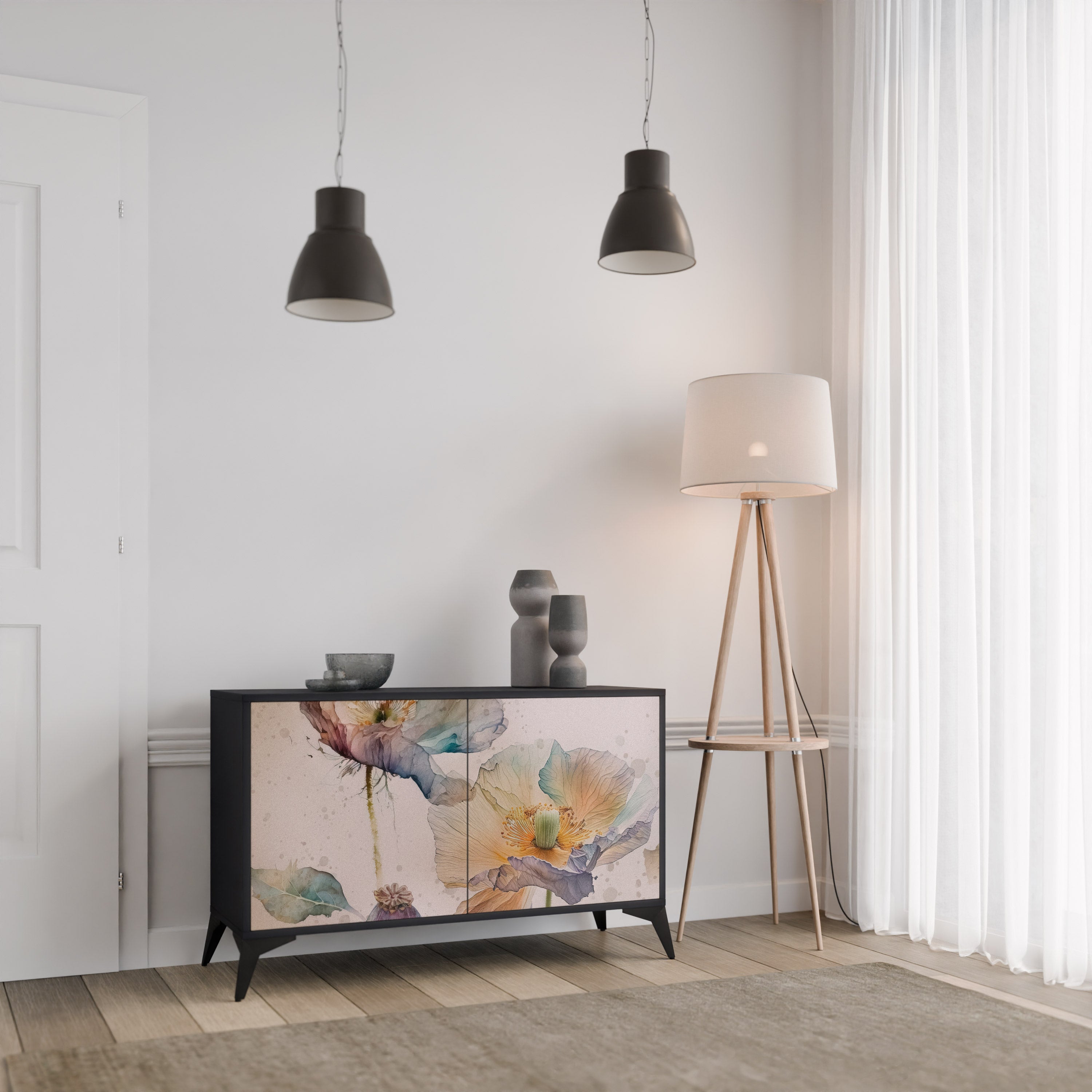 Μπουφές SOFTEN POPPY με 2 πόρτες σε μαύρο φινίρισμα