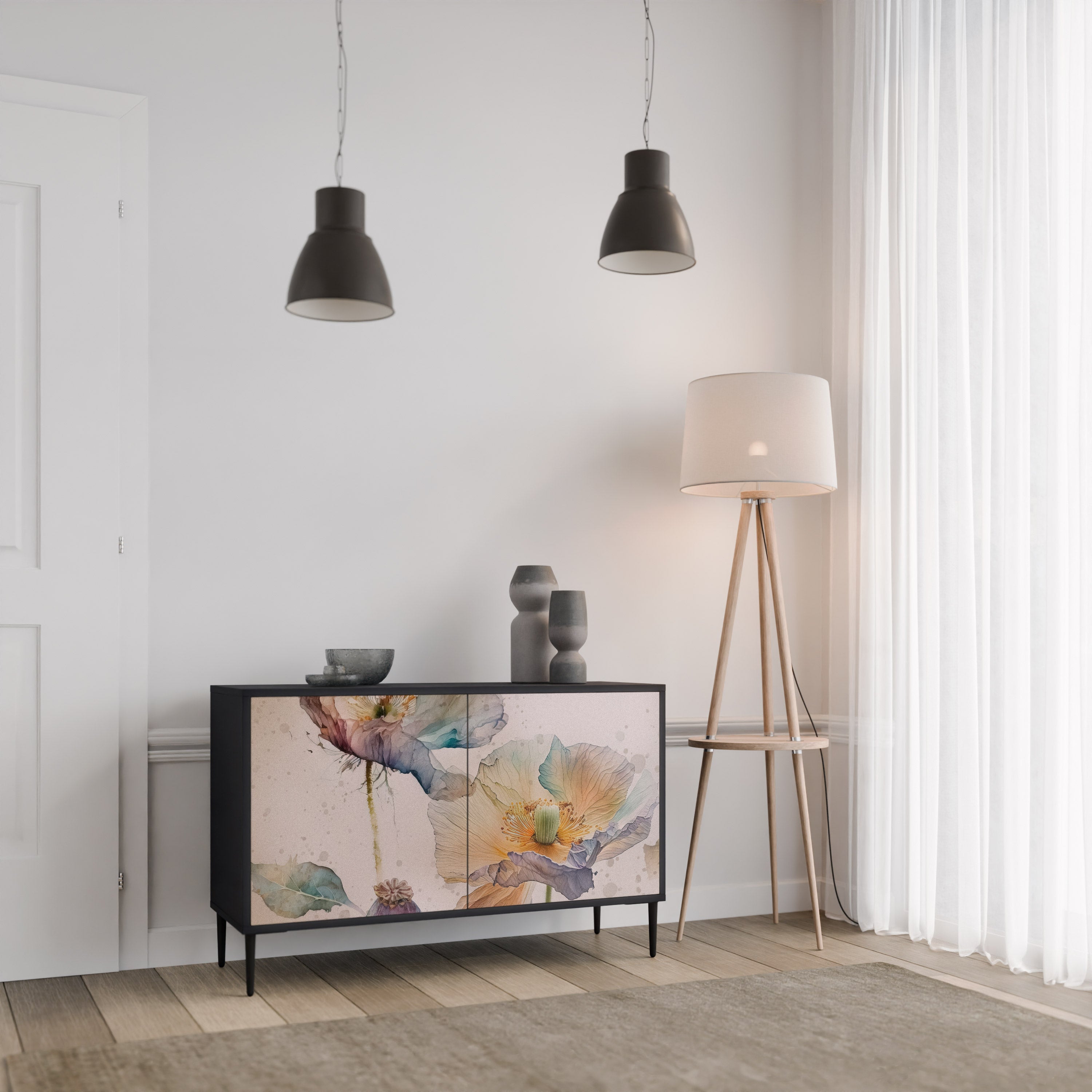 Μπουφές SOFTEN POPPY με 2 πόρτες σε μαύρο φινίρισμα