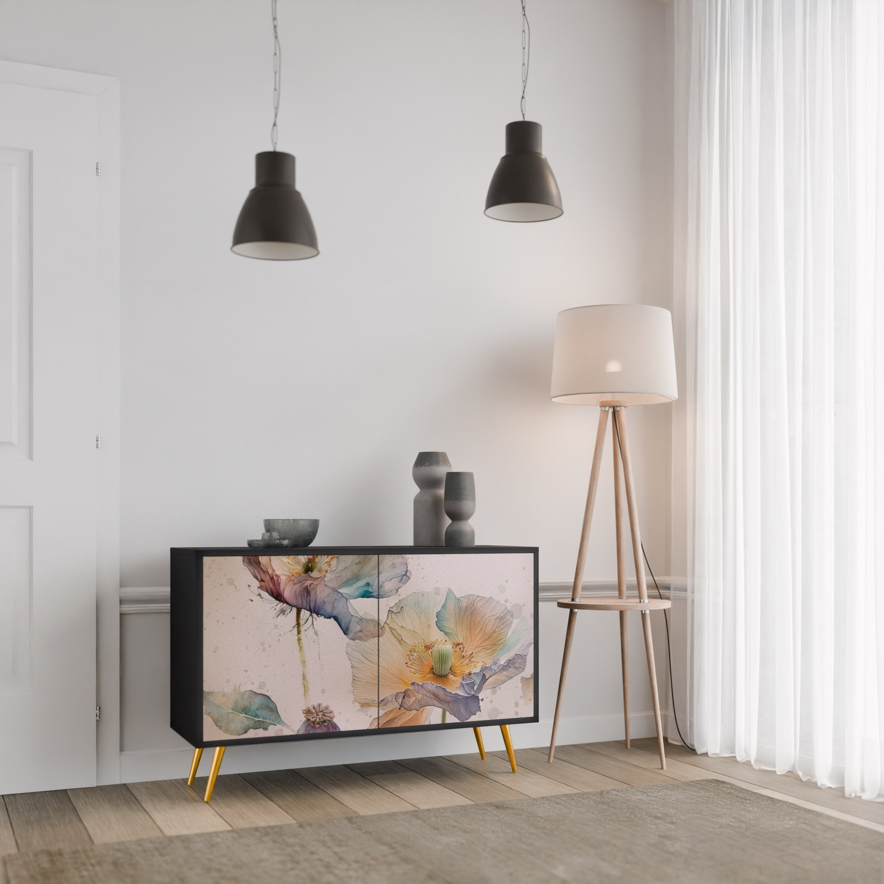Μπουφές SOFTEN POPPY με 2 πόρτες σε μαύρο φινίρισμα