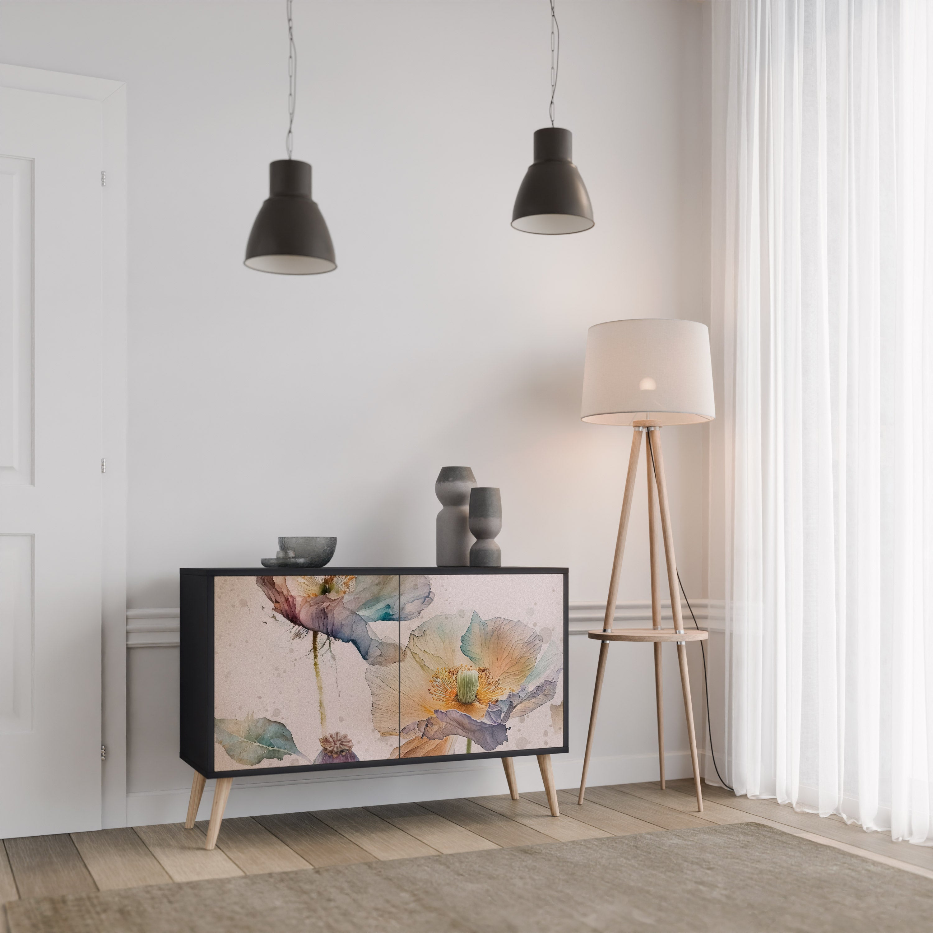 Μπουφές SOFTEN POPPY με 2 πόρτες σε μαύρο φινίρισμα