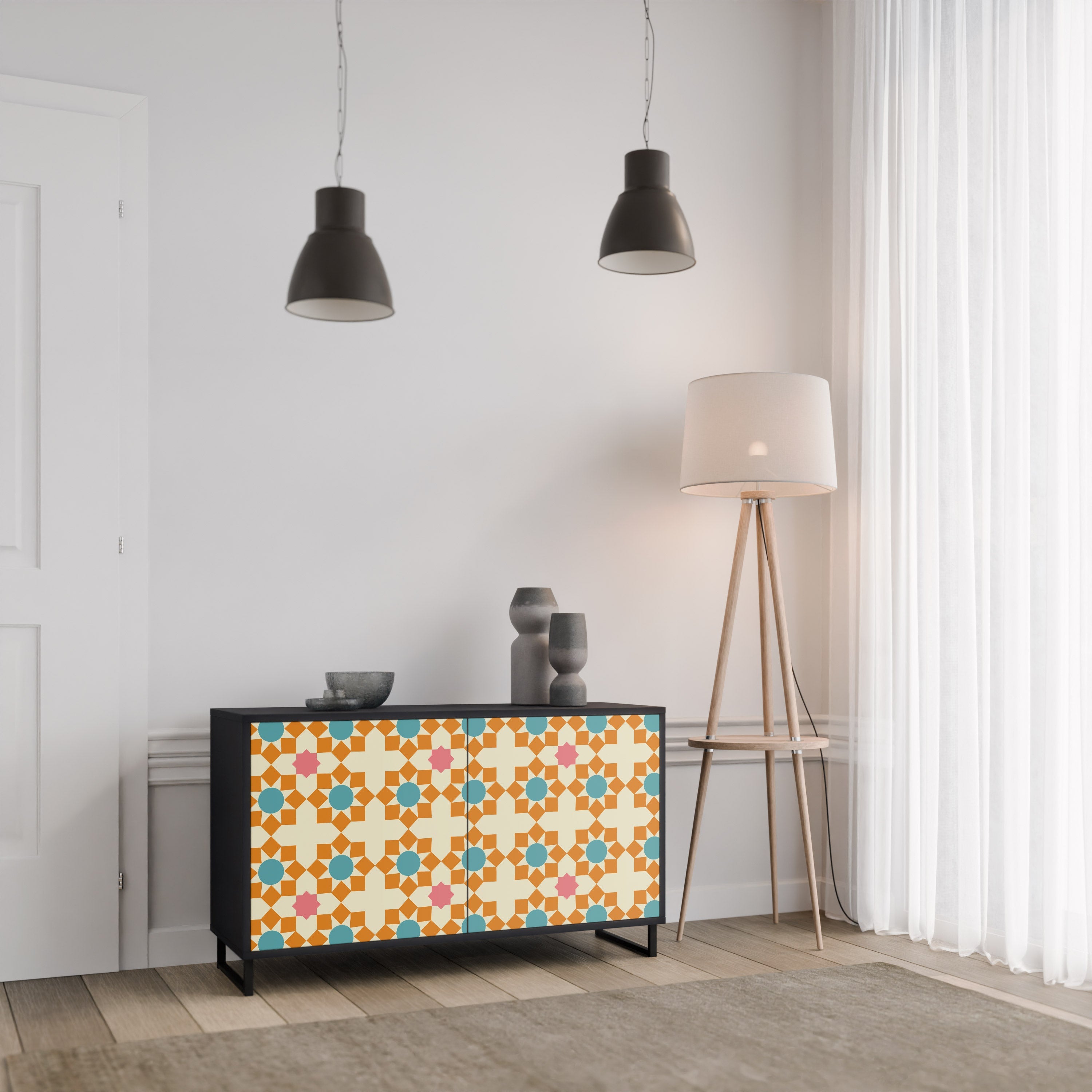 Μπουφές FLORAL DECOR με 2 πόρτες σε μαύρο φινίρισμα