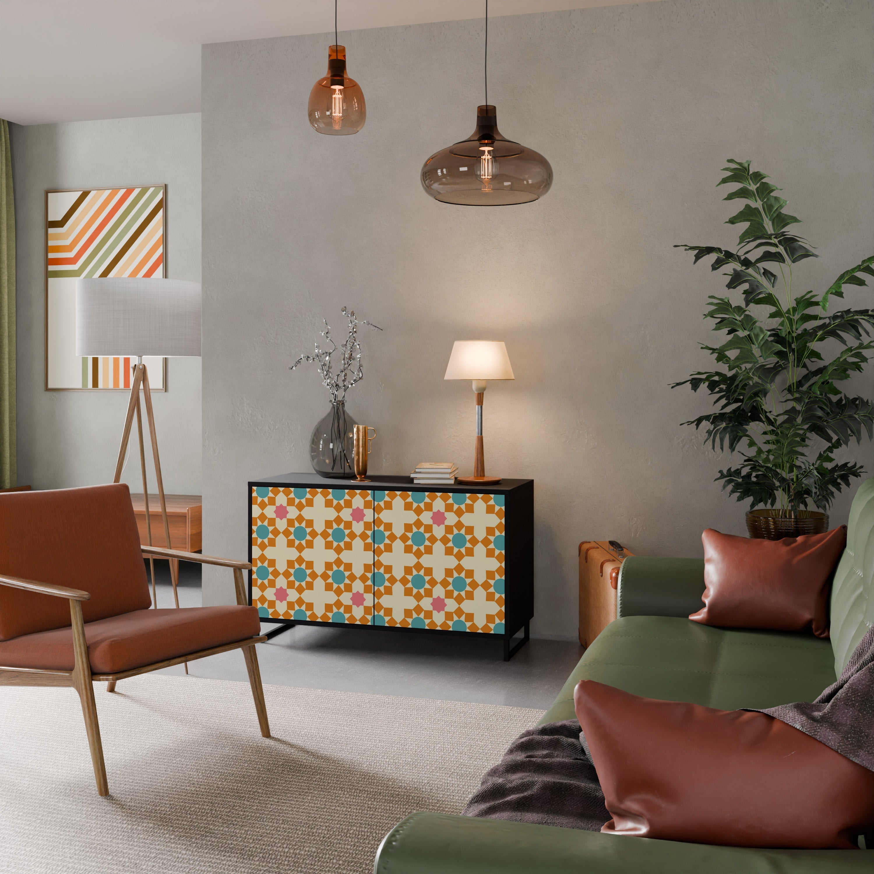 Μπουφές FLORAL DECOR με 2 πόρτες σε μαύρο φινίρισμα