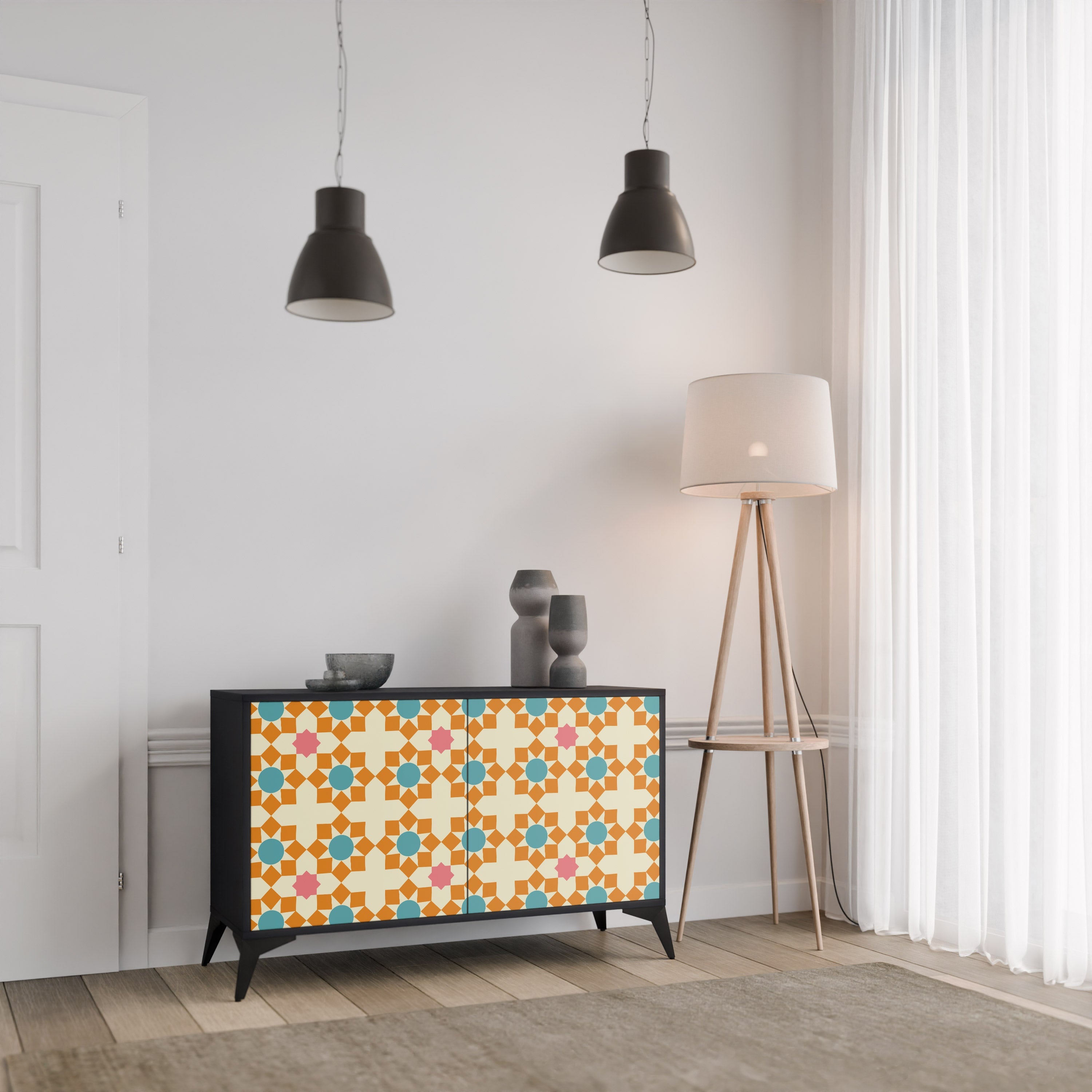 Μπουφές FLORAL DECOR με 2 πόρτες σε μαύρο φινίρισμα