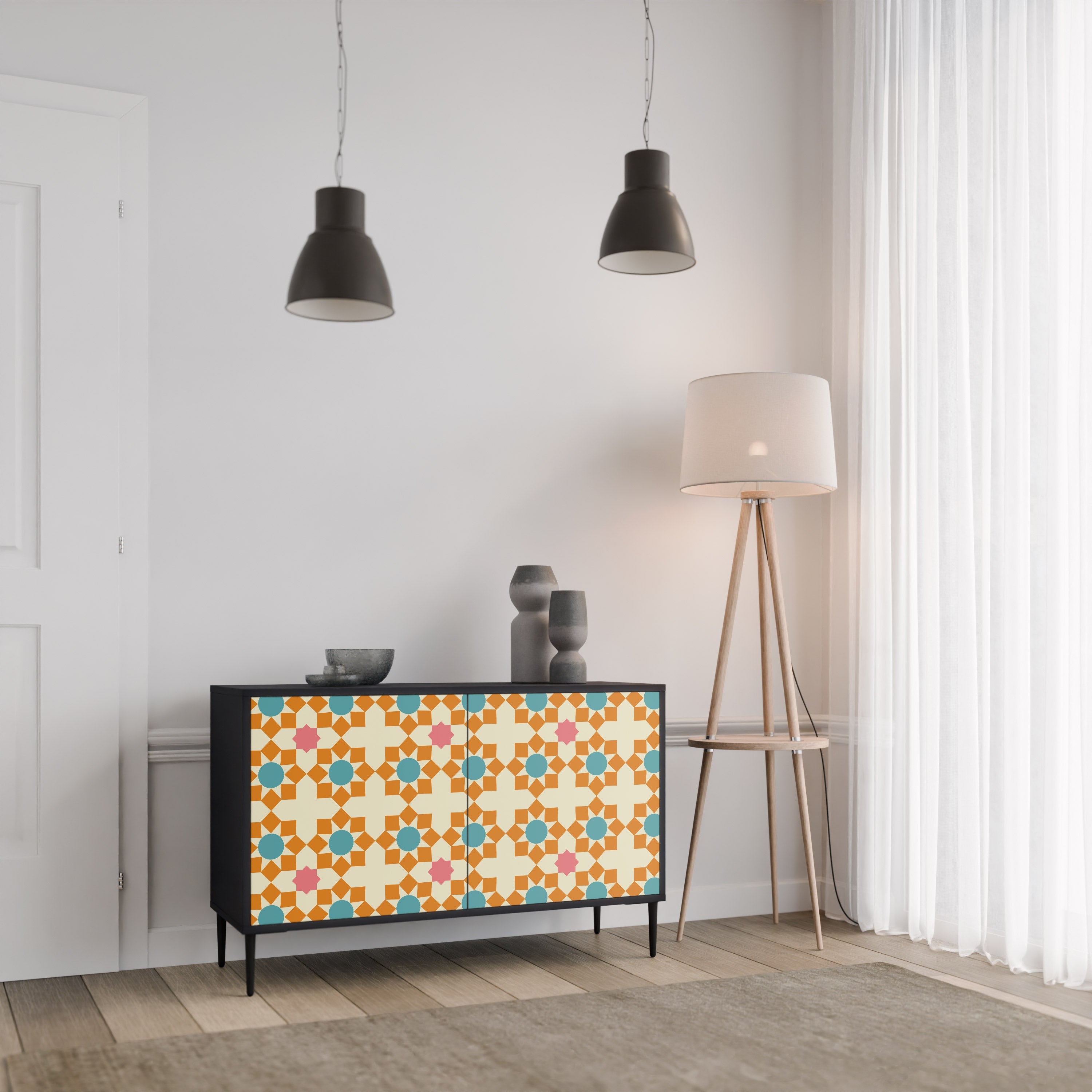 Μπουφές FLORAL DECOR με 2 πόρτες σε μαύρο φινίρισμα