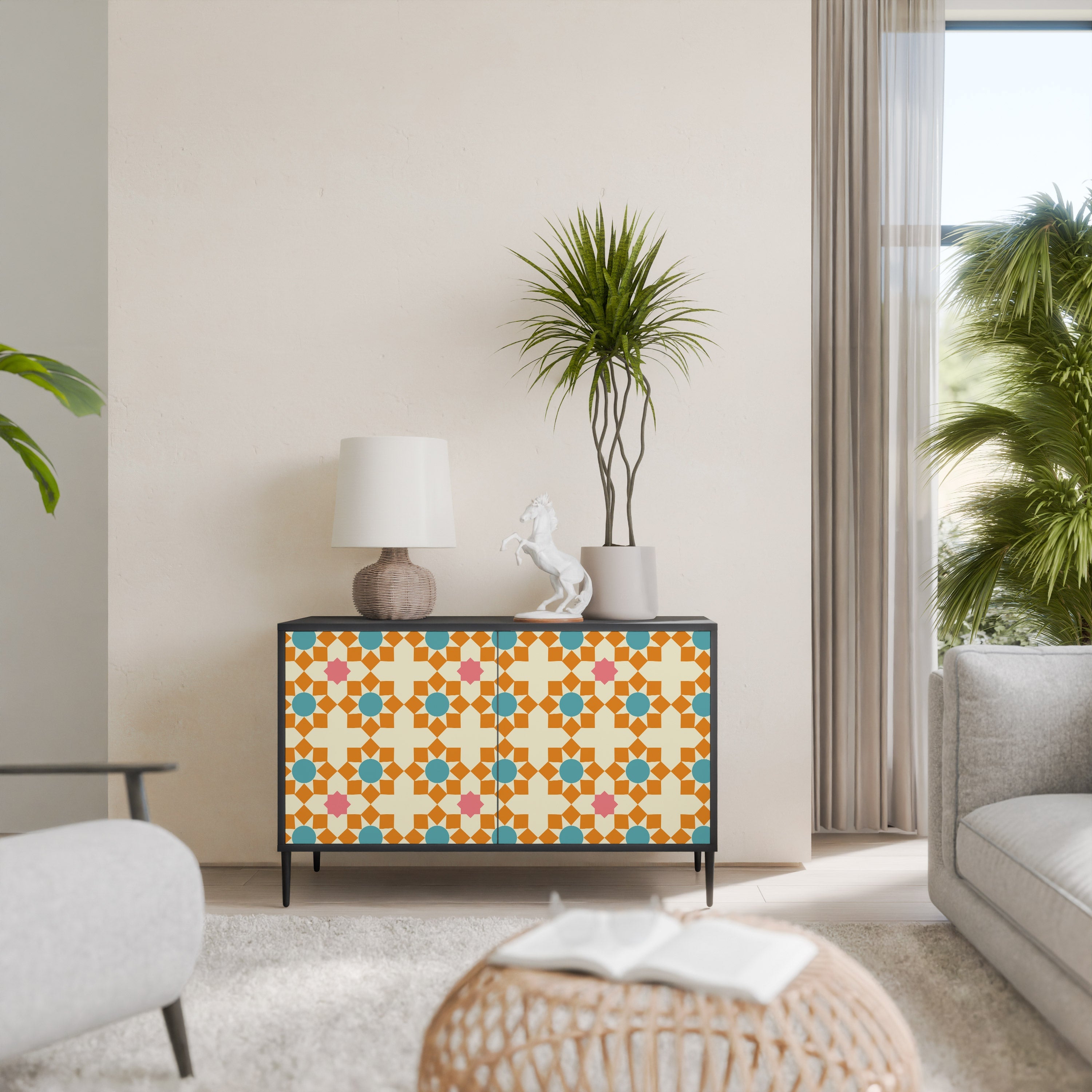 Μπουφές FLORAL DECOR με 2 πόρτες σε μαύρο φινίρισμα
