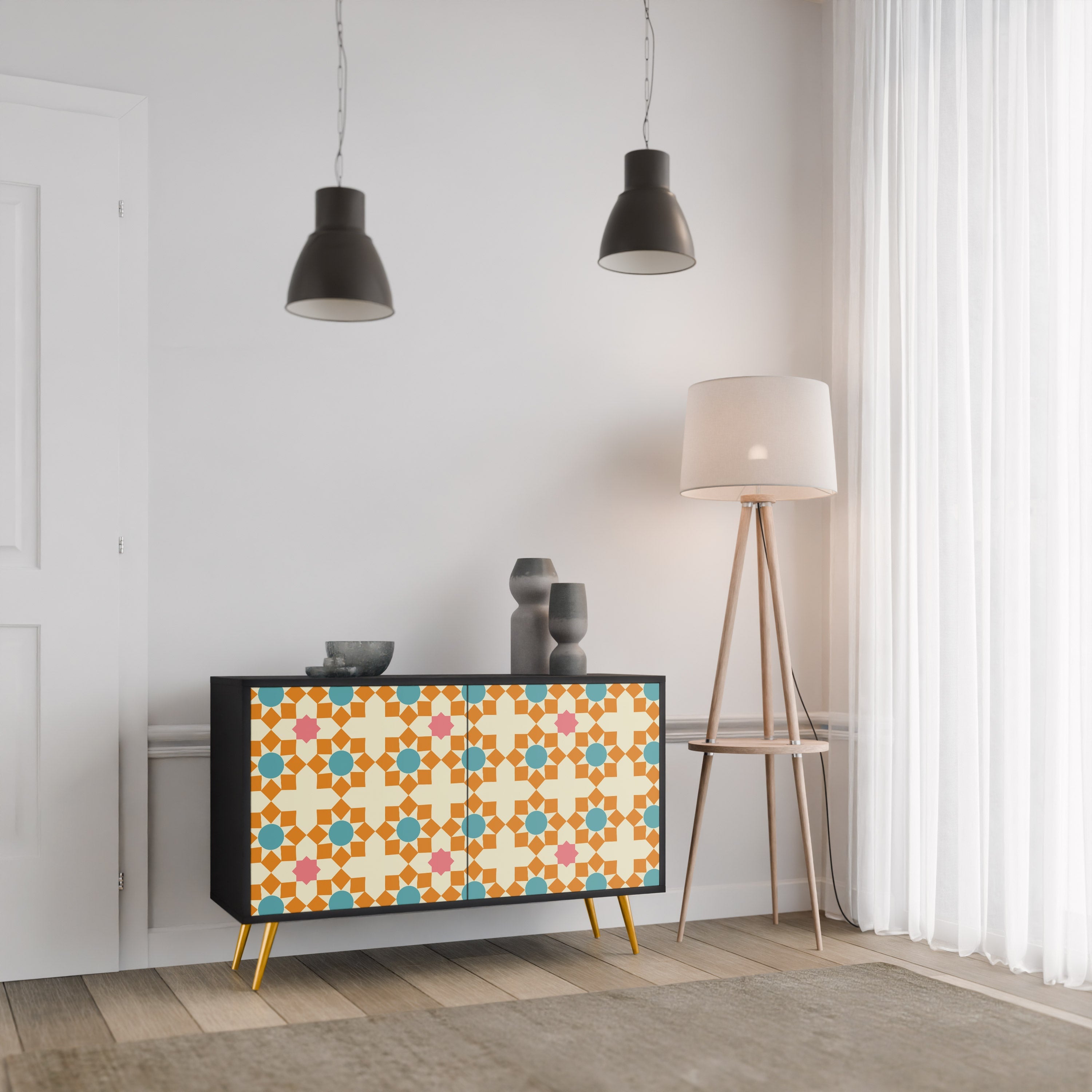 Μπουφές FLORAL DECOR με 2 πόρτες σε μαύρο φινίρισμα