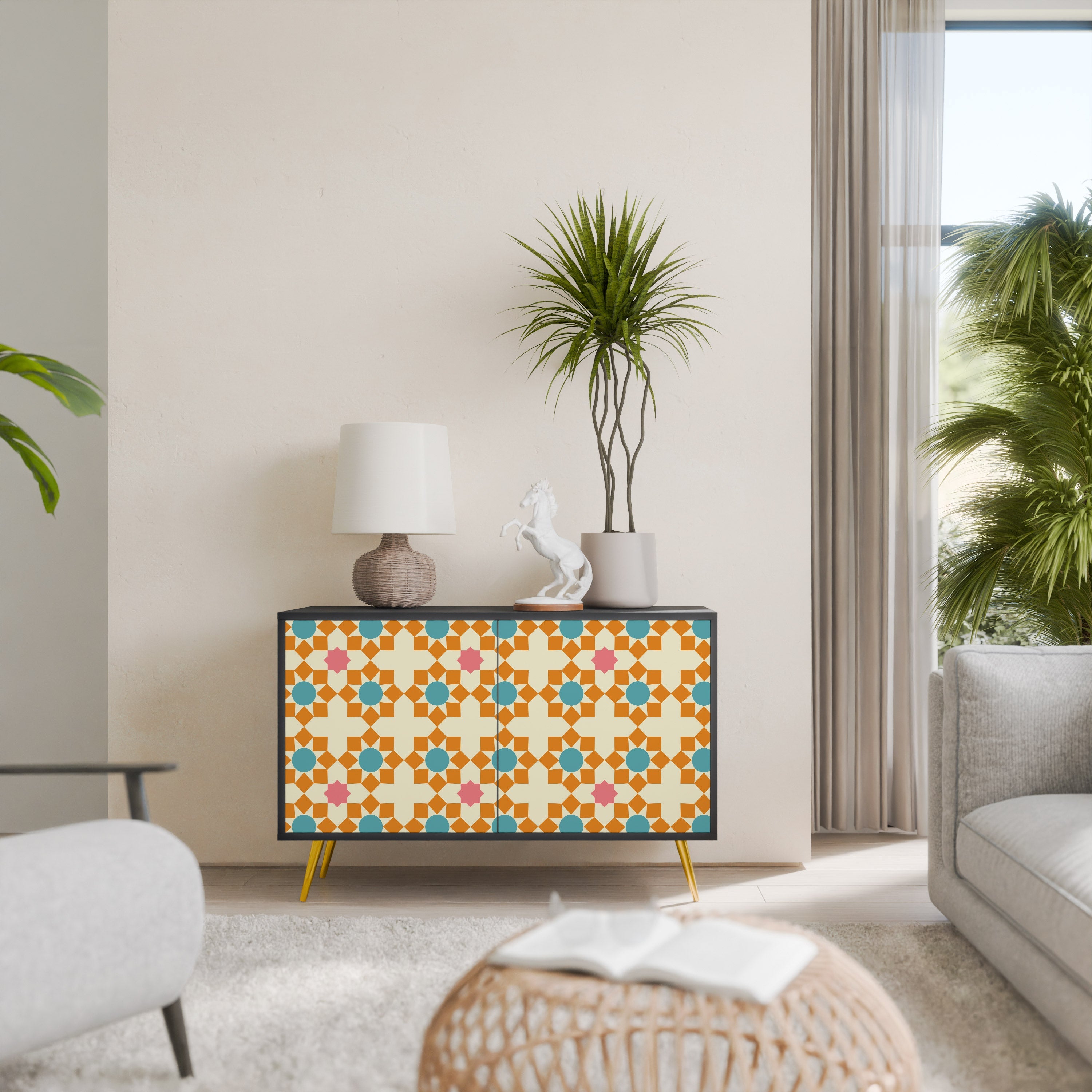 Μπουφές FLORAL DECOR με 2 πόρτες σε μαύρο φινίρισμα