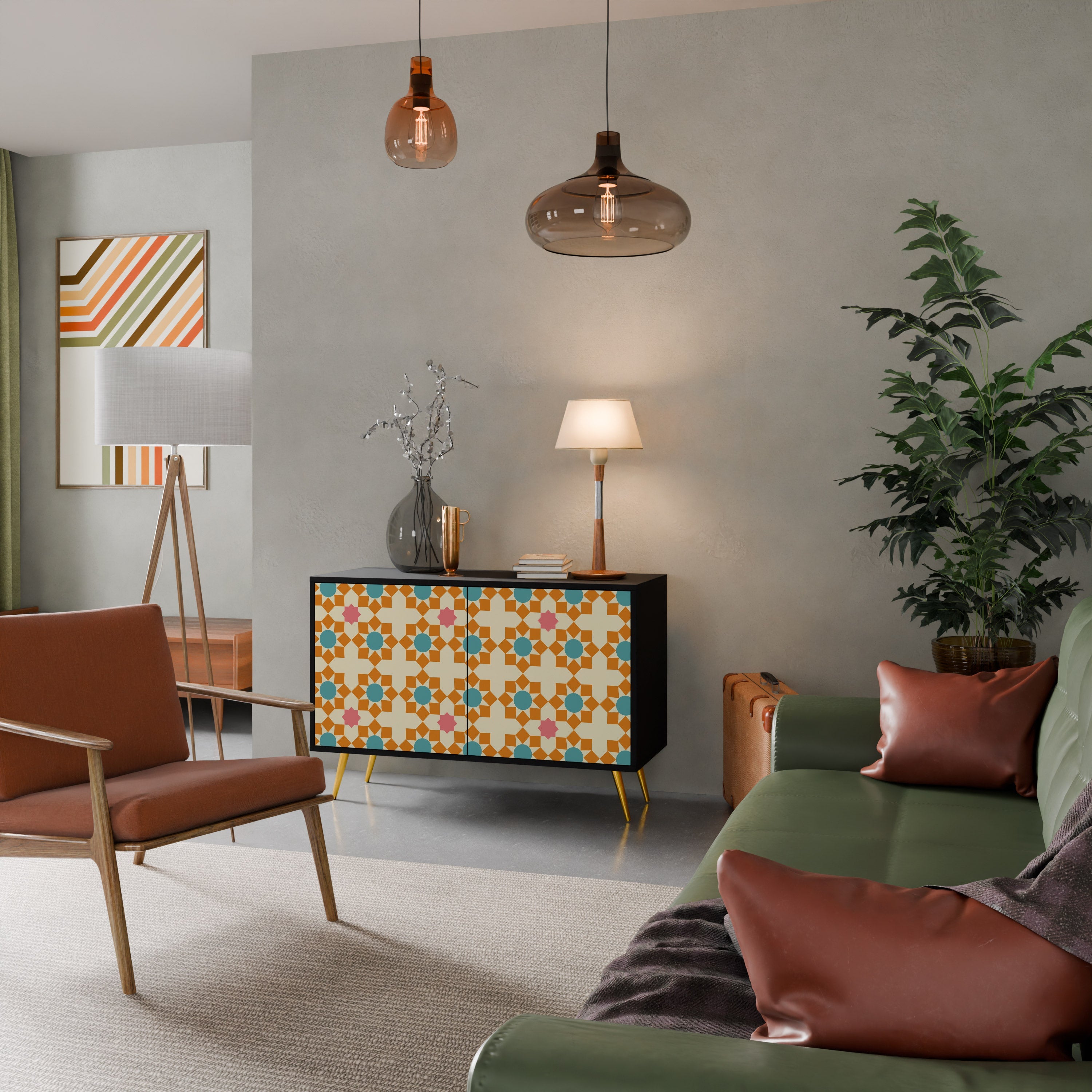 Μπουφές FLORAL DECOR με 2 πόρτες σε μαύρο φινίρισμα