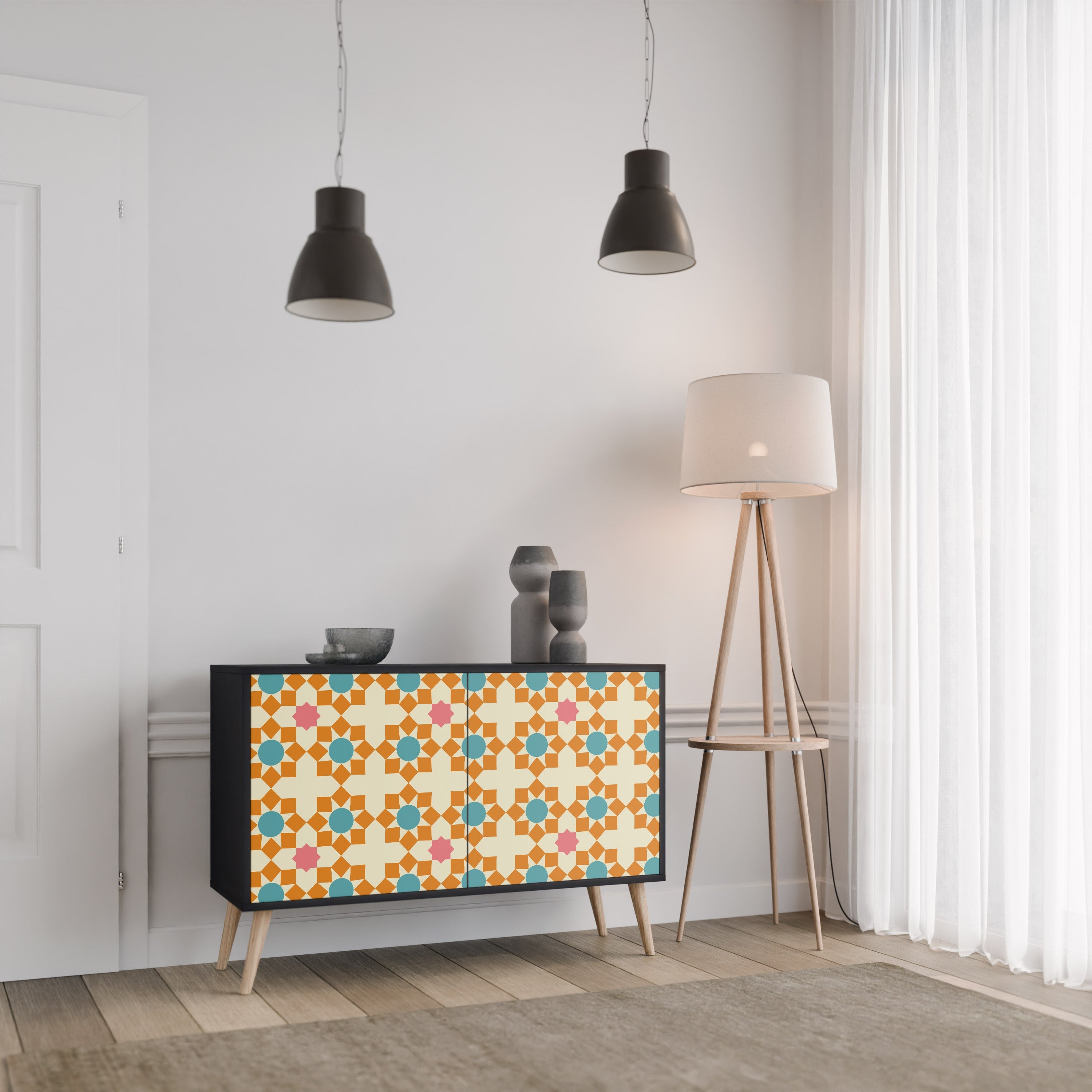 Μπουφές FLORAL DECOR με 2 πόρτες σε μαύρο φινίρισμα