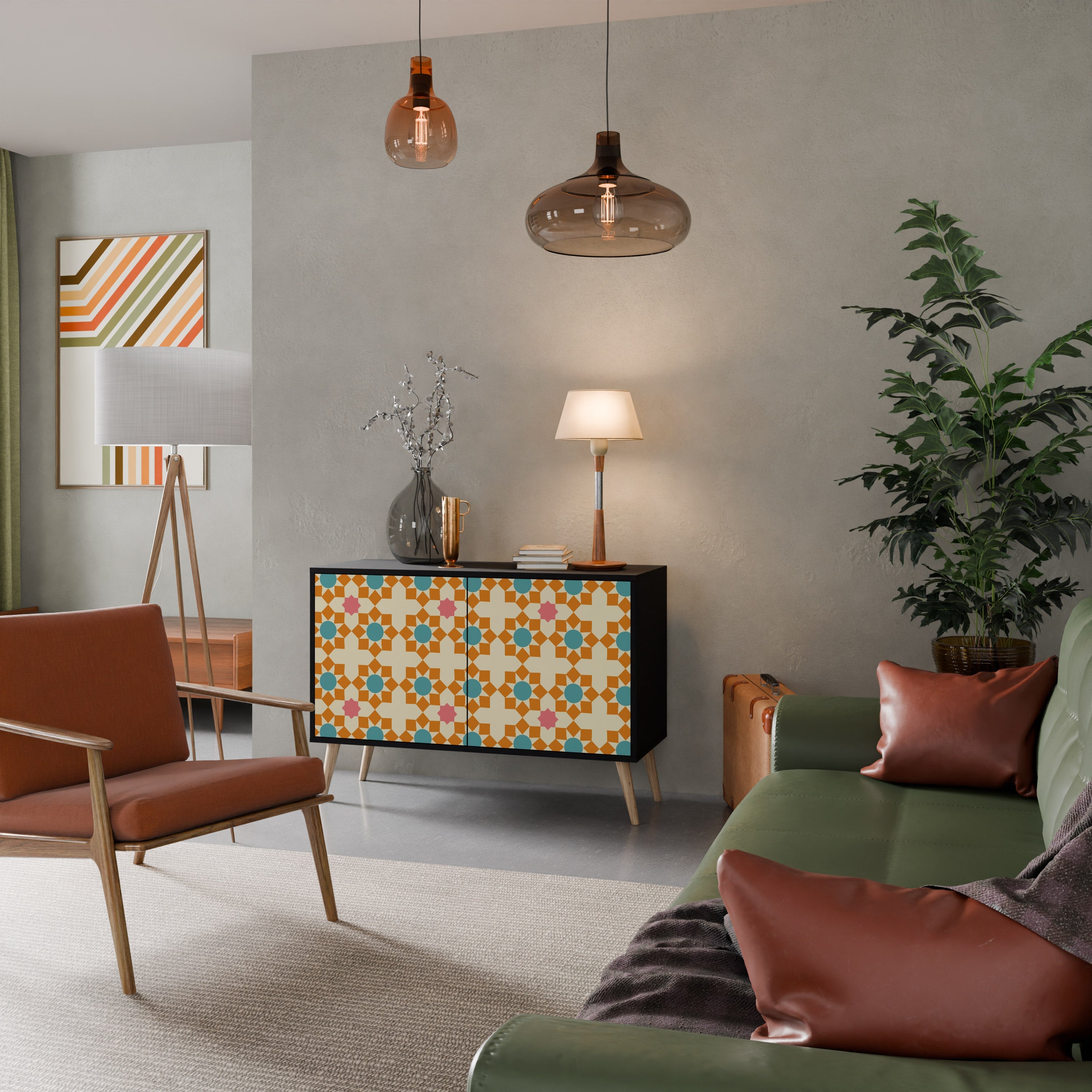 Μπουφές FLORAL DECOR με 2 πόρτες σε μαύρο φινίρισμα