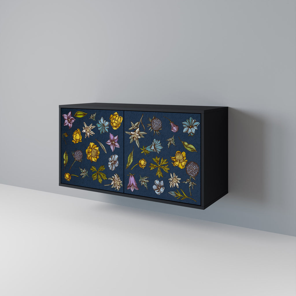 Μπουφές 2 θυρών FLOWERS ON NAVY BLUE σε μαύρο φινίρισμα