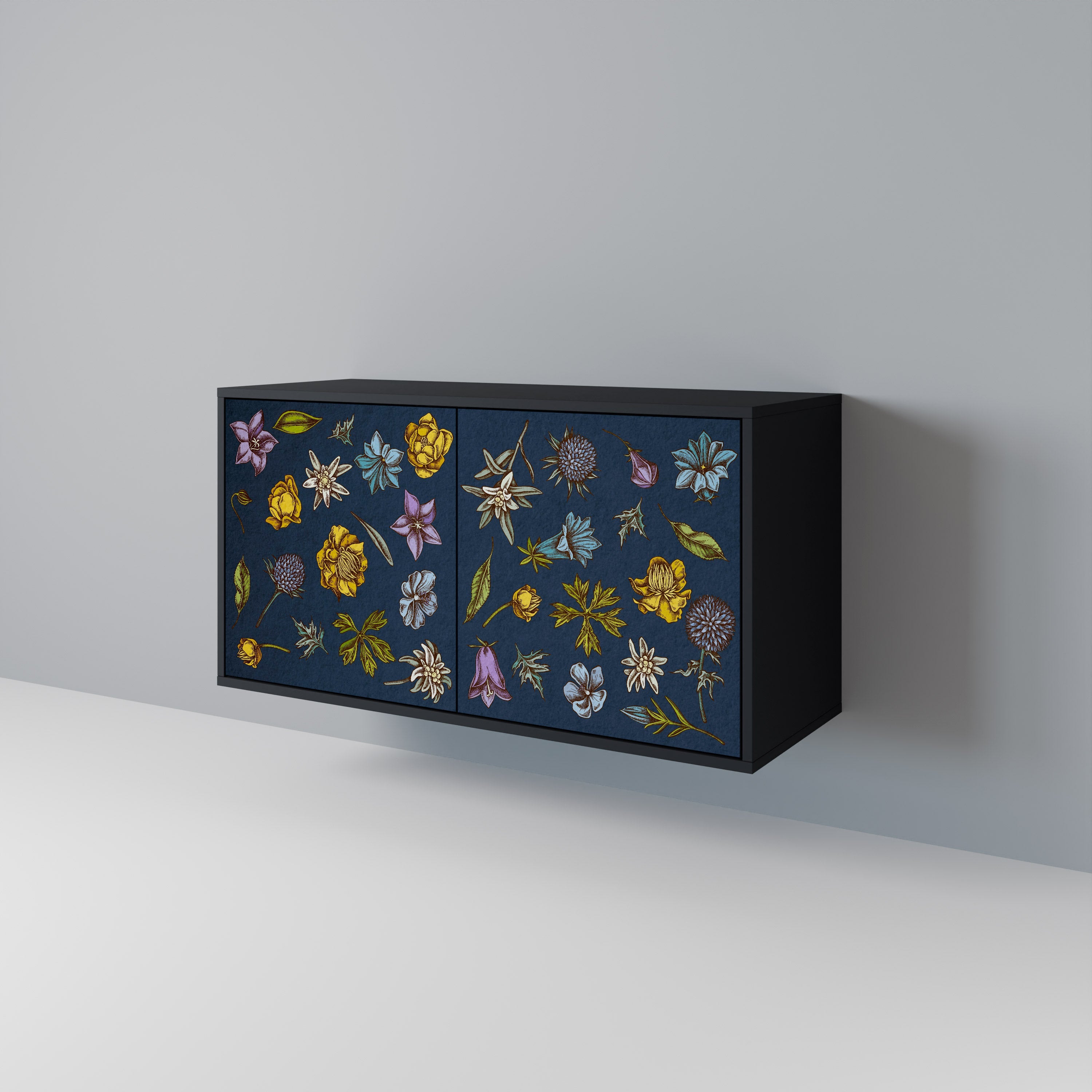 Μπουφές 2 θυρών FLOWERS ON NAVY BLUE σε μαύρο φινίρισμα