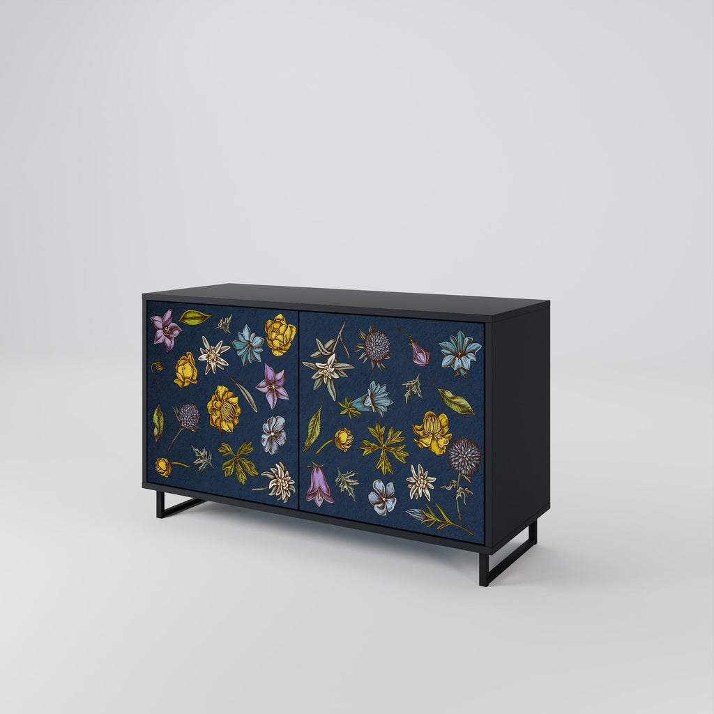 Μπουφές 2 θυρών FLOWERS ON NAVY BLUE σε μαύρο φινίρισμα
