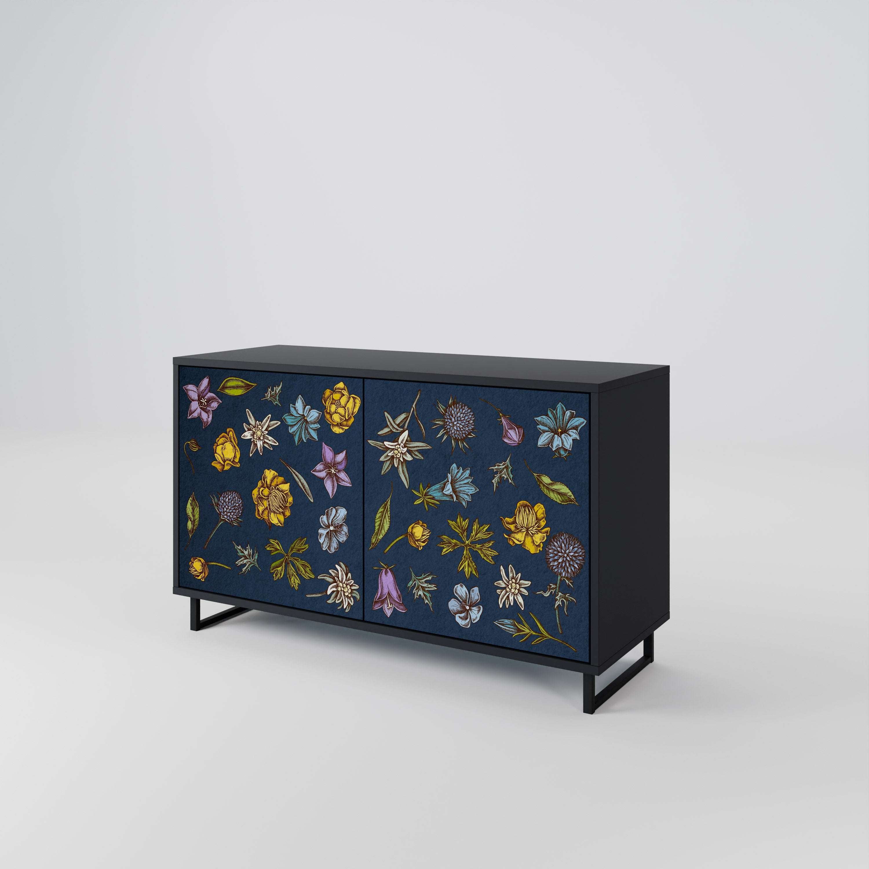 Μπουφές 2 θυρών FLOWERS ON NAVY BLUE σε μαύρο φινίρισμα