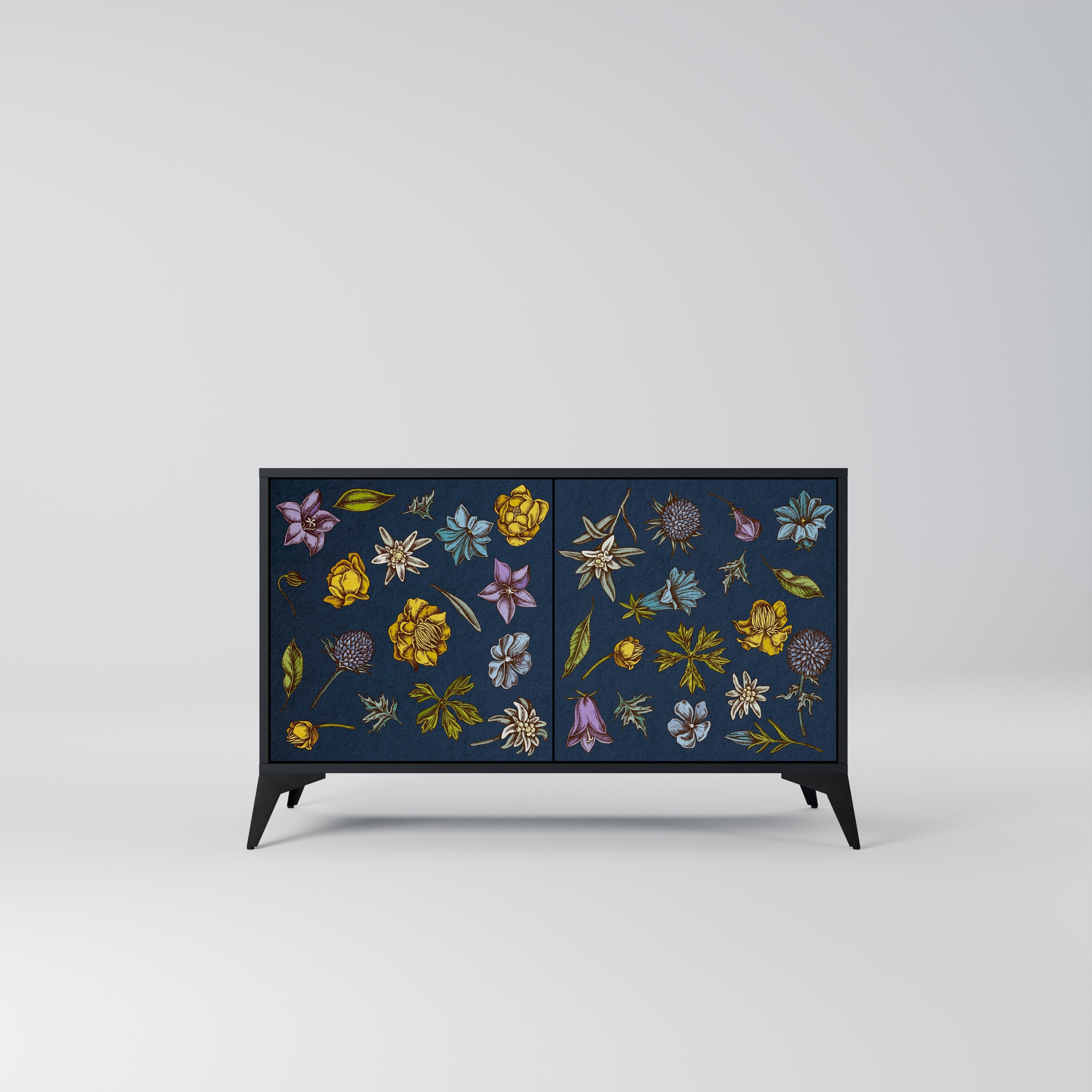 Μπουφές 2 θυρών FLOWERS ON NAVY BLUE σε μαύρο φινίρισμα