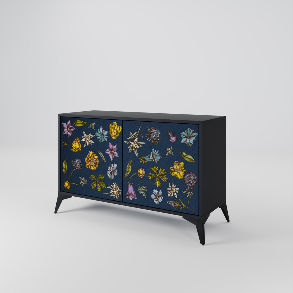 Μπουφές 2 θυρών FLOWERS ON NAVY BLUE σε μαύρο φινίρισμα