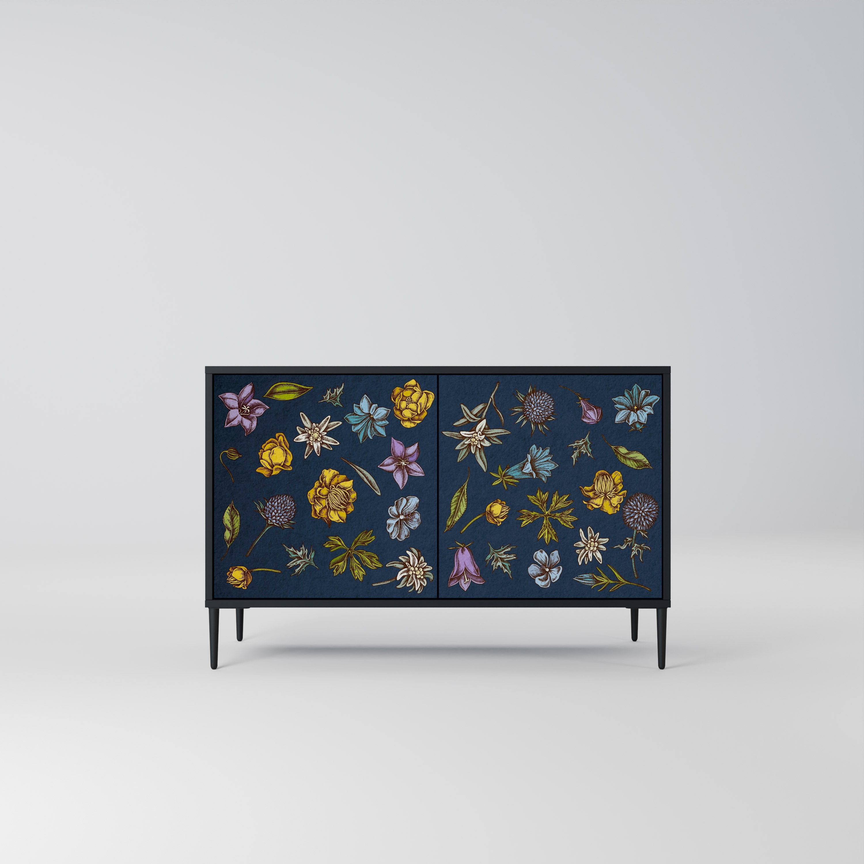 Μπουφές 2 θυρών FLOWERS ON NAVY BLUE σε μαύρο φινίρισμα