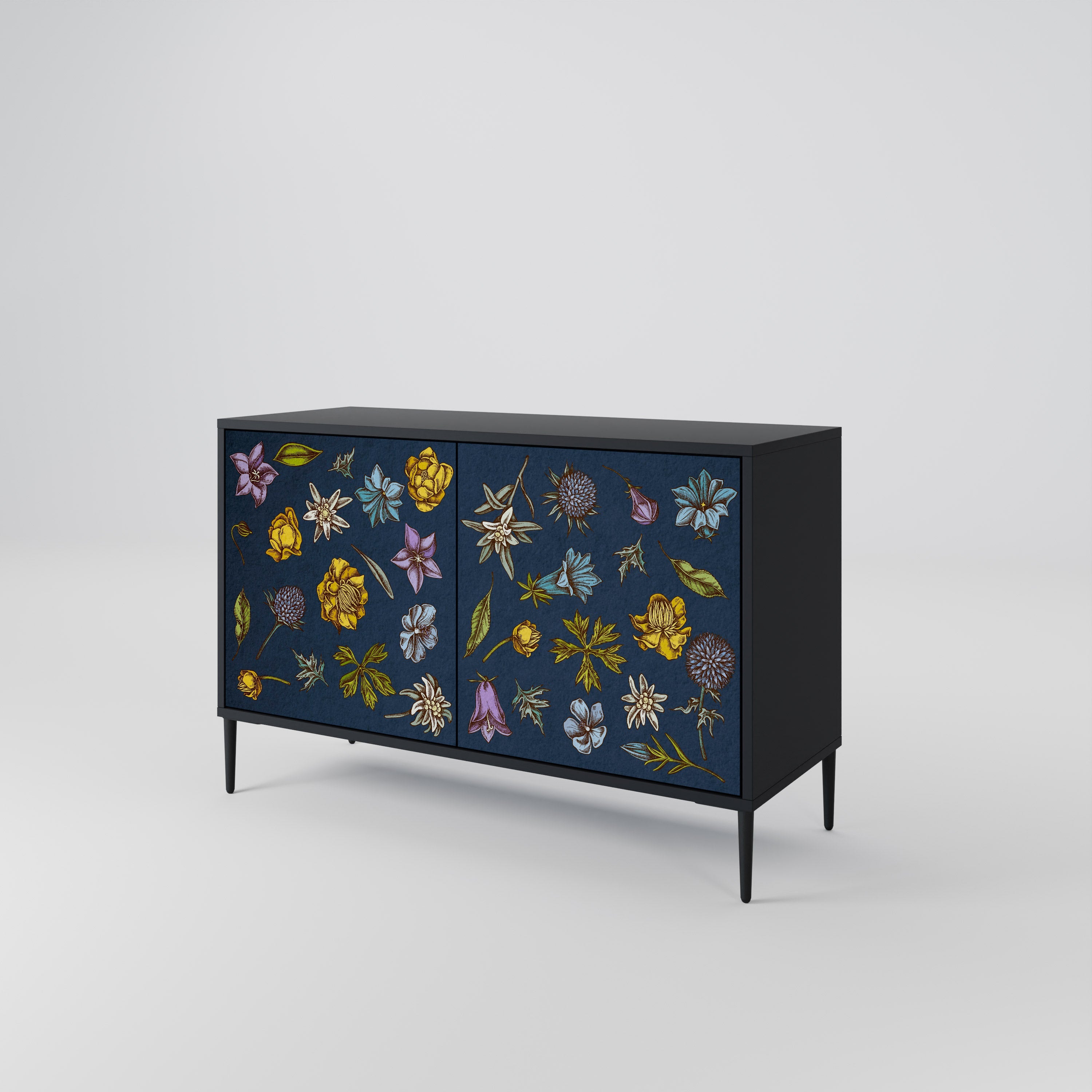 Μπουφές 2 θυρών FLOWERS ON NAVY BLUE σε μαύρο φινίρισμα
