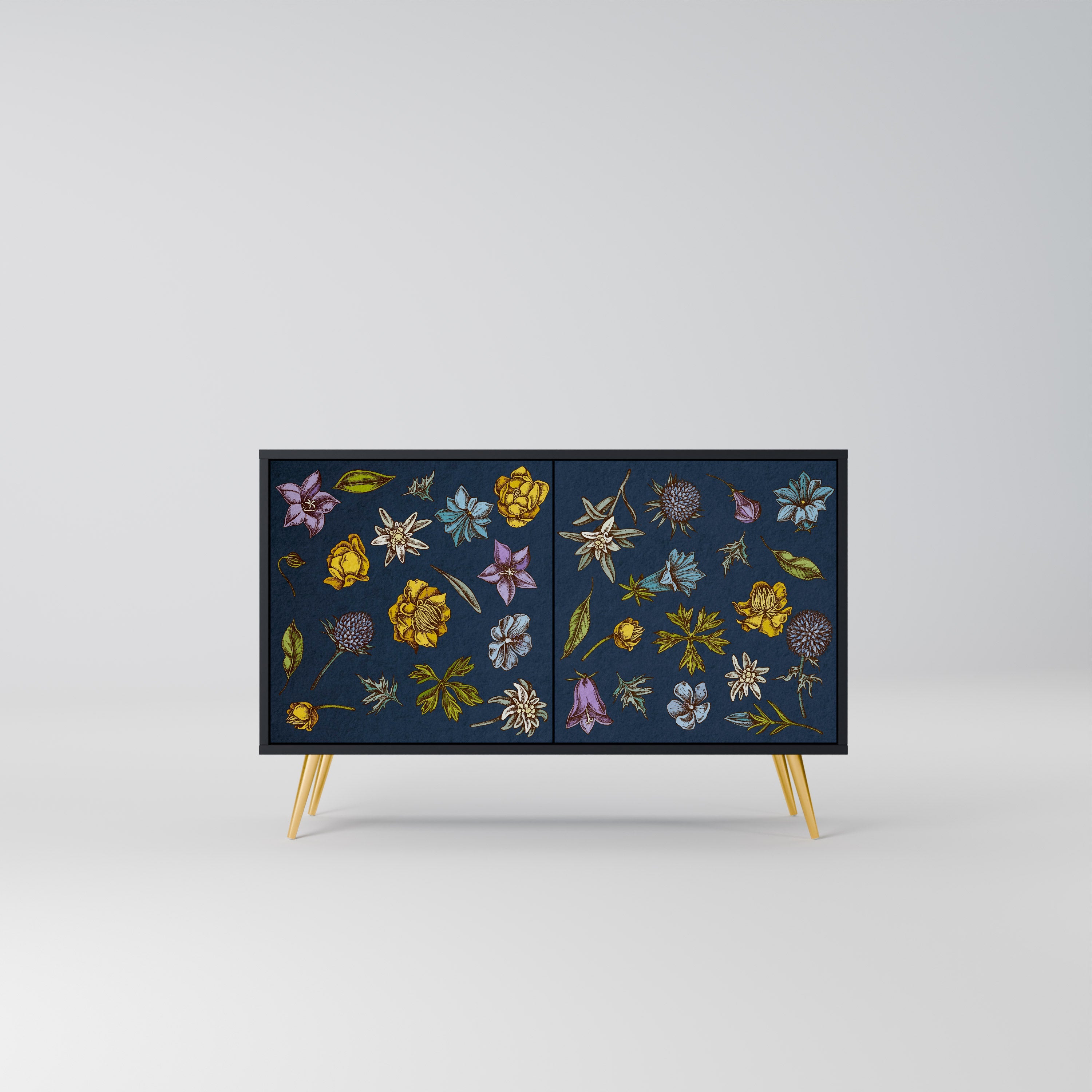 Μπουφές 2 θυρών FLOWERS ON NAVY BLUE σε μαύρο φινίρισμα