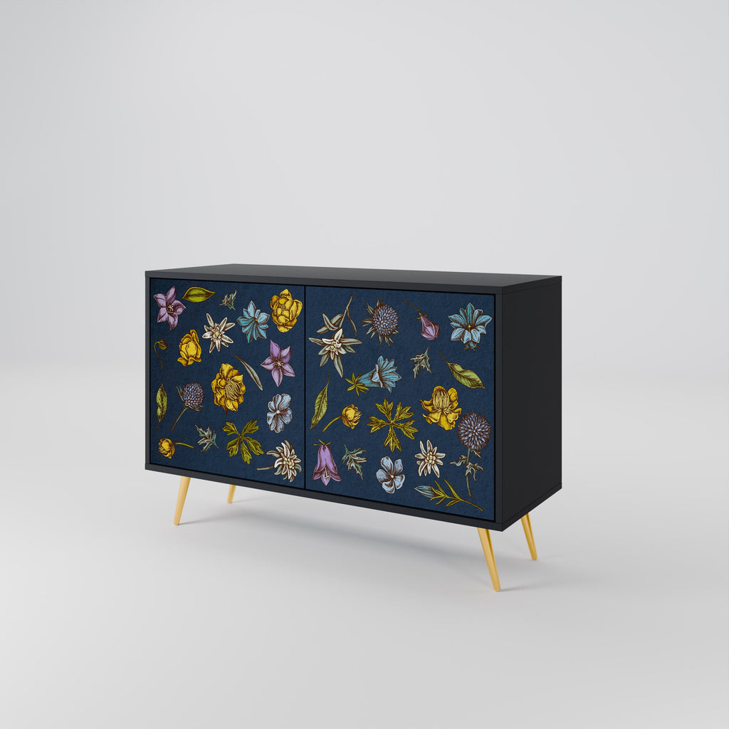 Μπουφές 2 θυρών FLOWERS ON NAVY BLUE σε μαύρο φινίρισμα