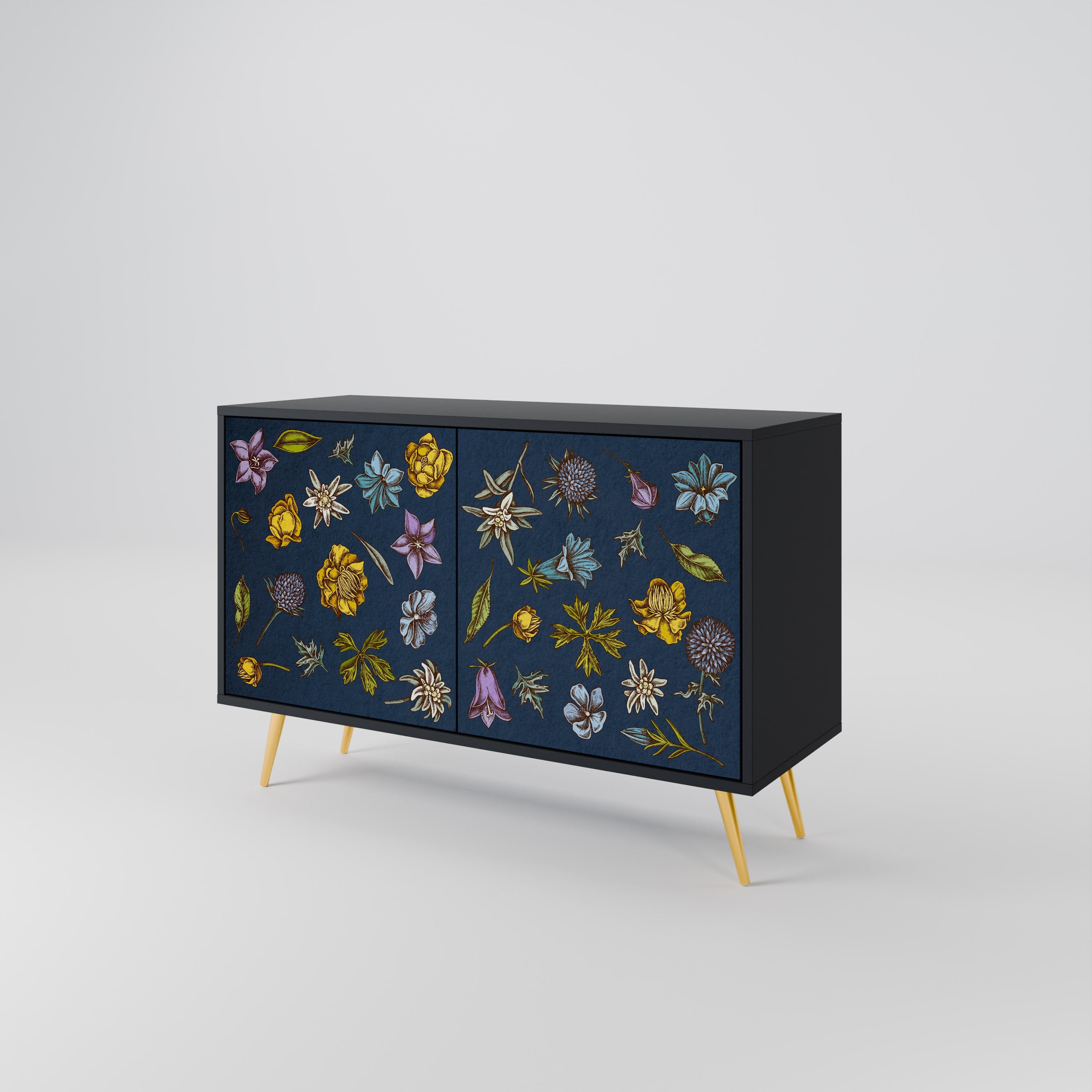 Μπουφές 2 θυρών FLOWERS ON NAVY BLUE σε μαύρο φινίρισμα