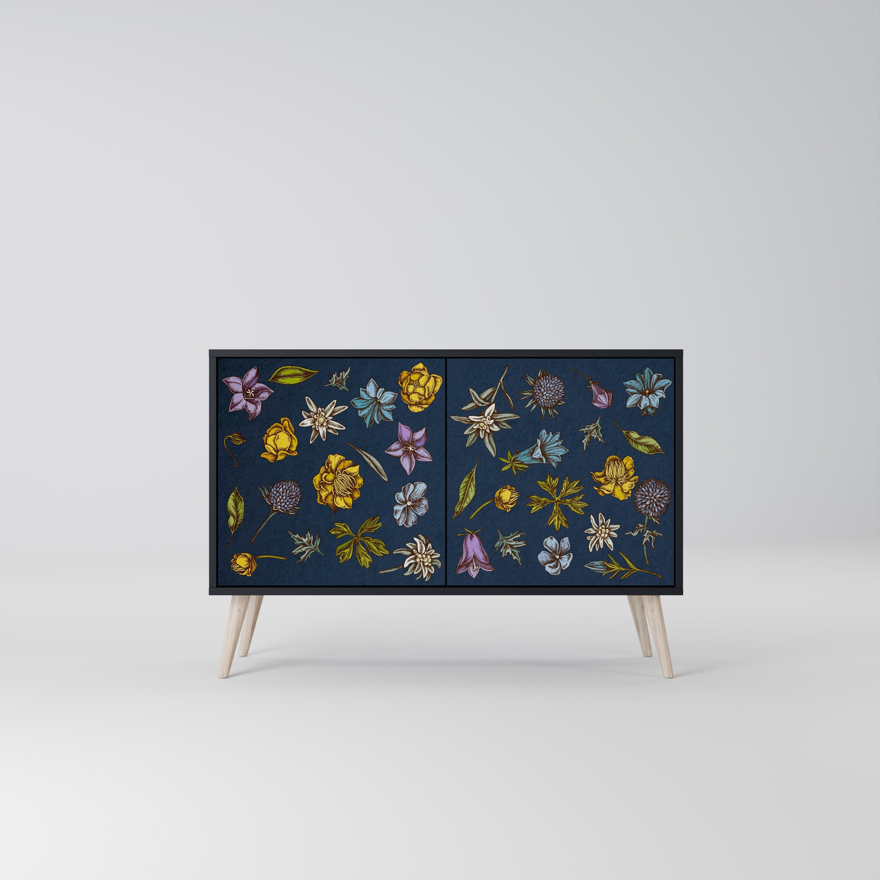 Μπουφές 2 θυρών FLOWERS ON NAVY BLUE σε μαύρο φινίρισμα
