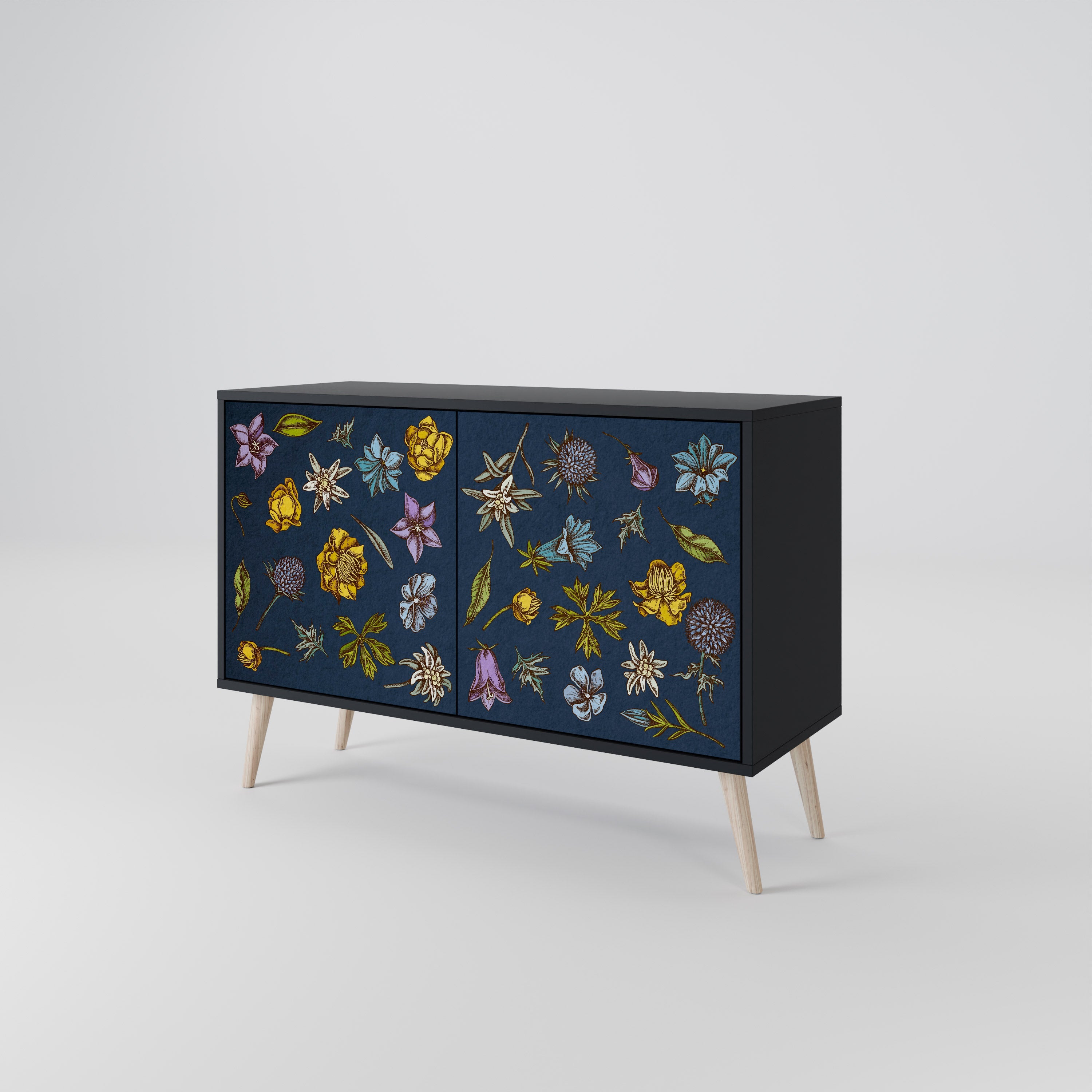 Μπουφές 2 θυρών FLOWERS ON NAVY BLUE σε μαύρο φινίρισμα