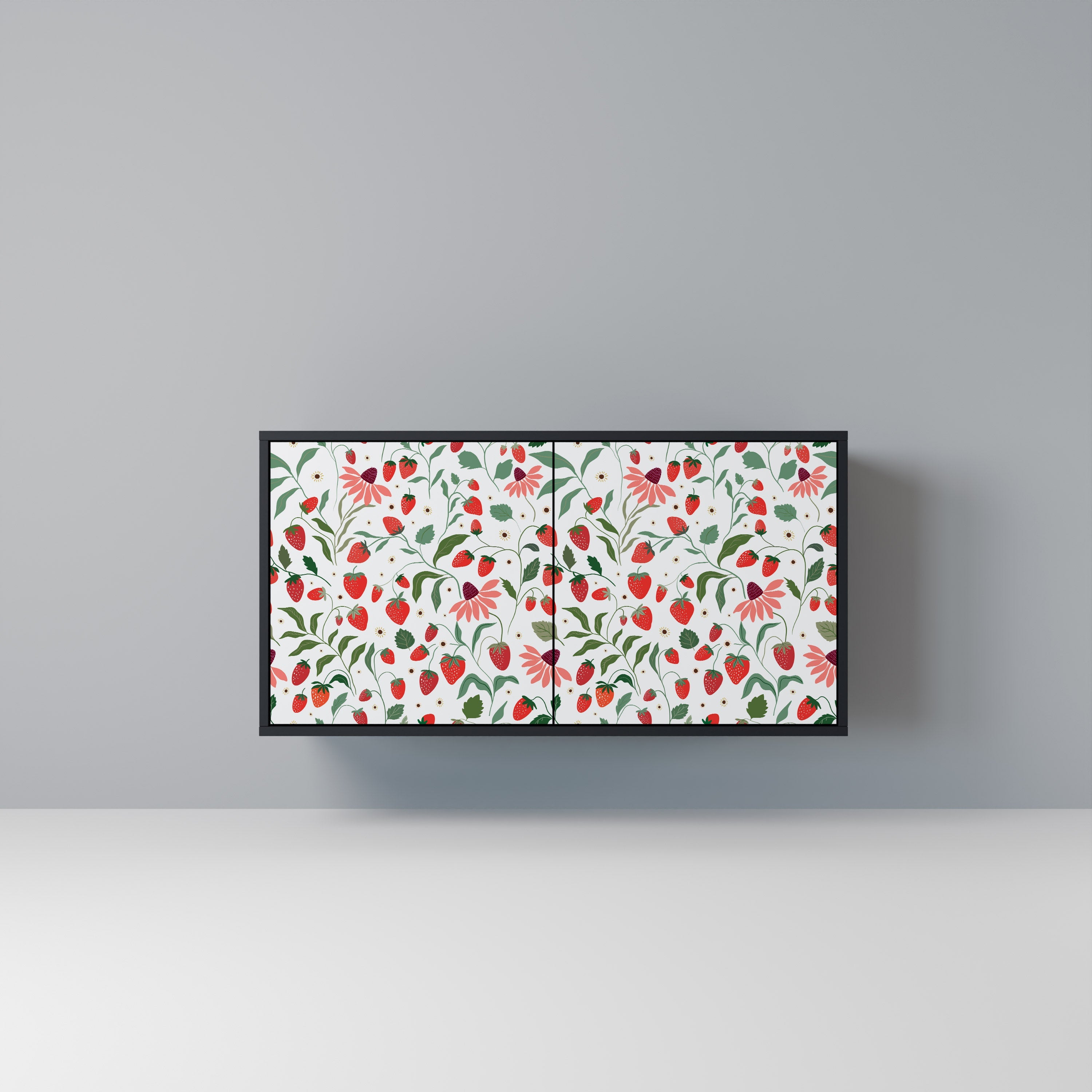 Μπουφές 2 θυρών FLOWERS AND STRAWBERRIES σε μαύρο φινίρισμα
