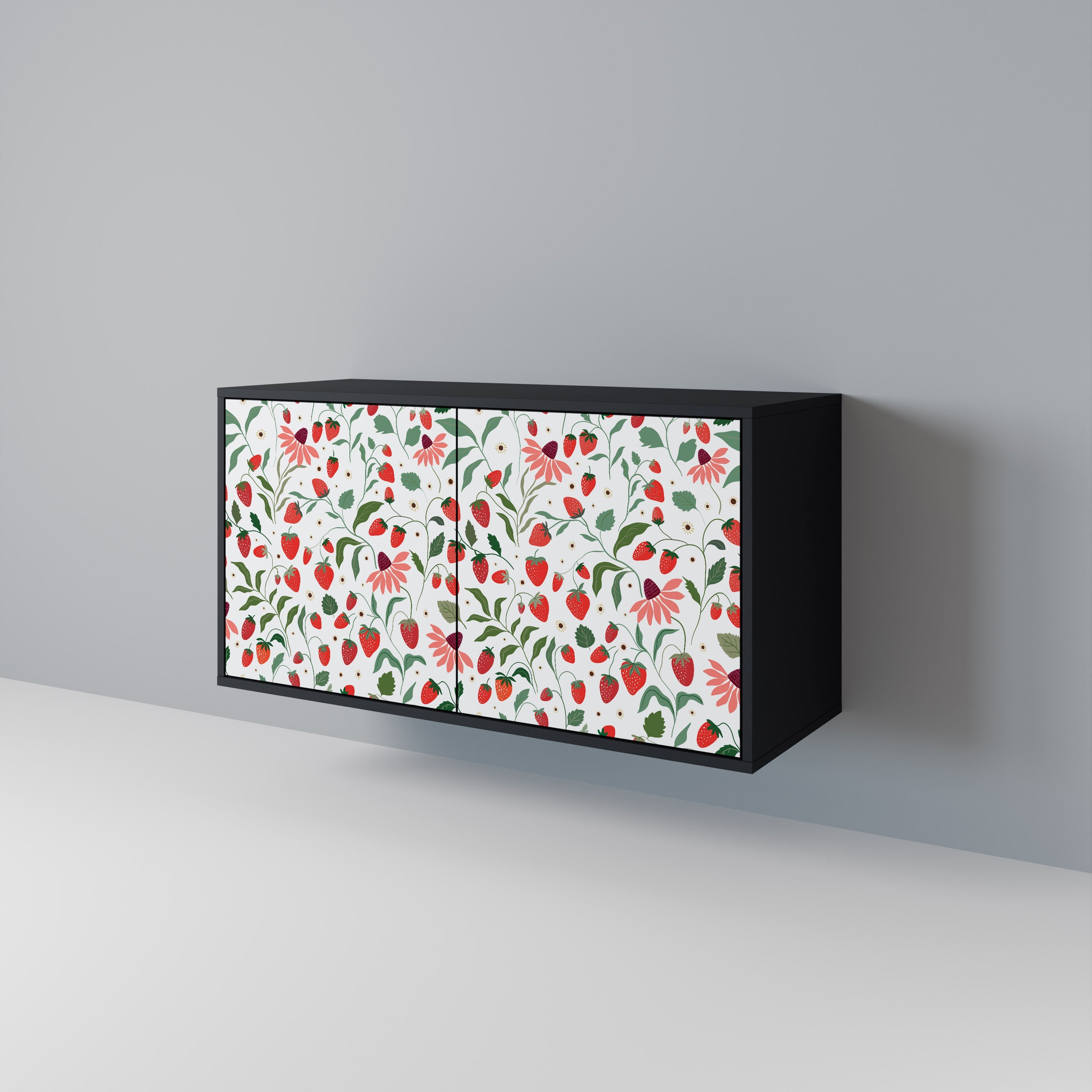 Μπουφές 2 θυρών FLOWERS AND STRAWBERRIES σε μαύρο φινίρισμα