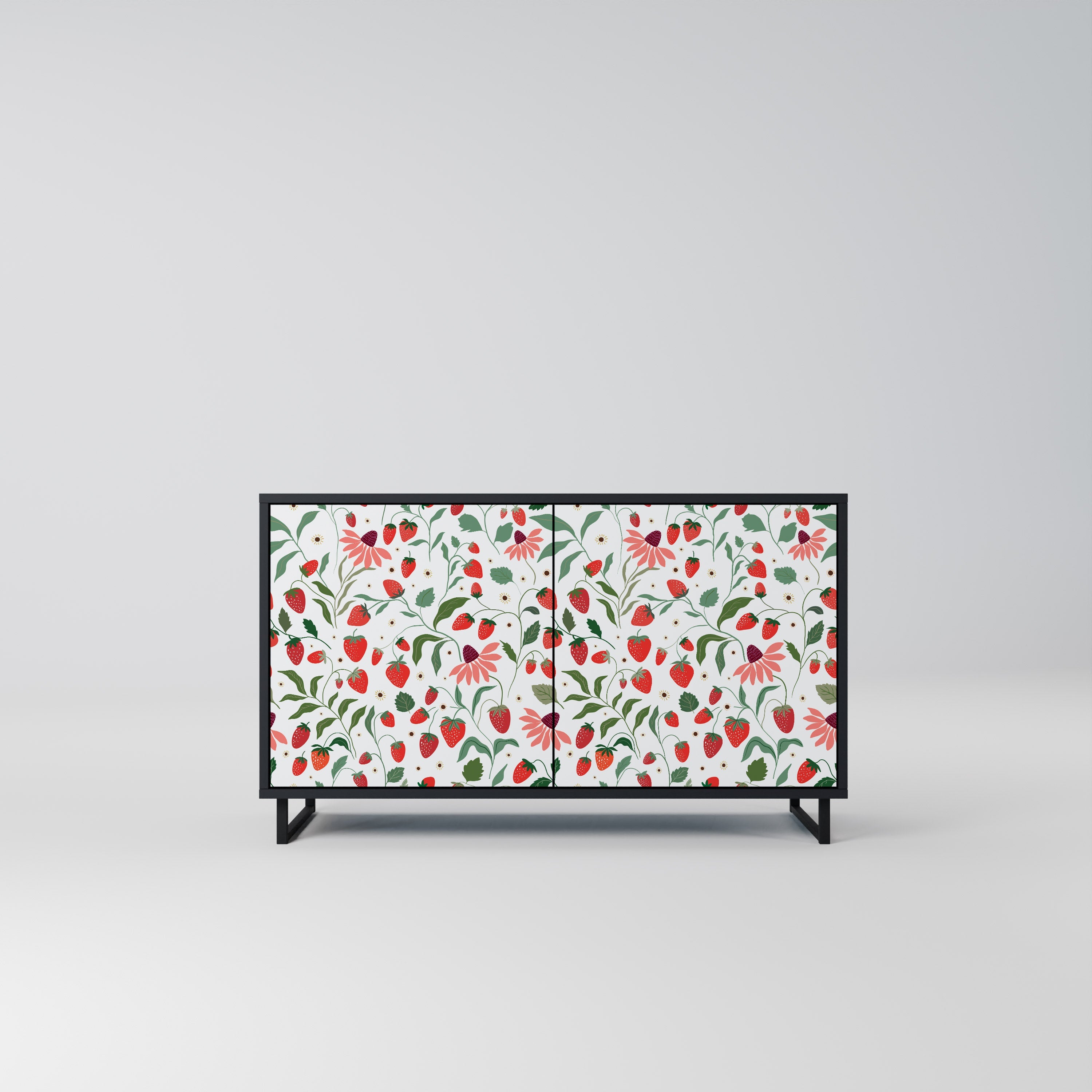 Μπουφές 2 θυρών FLOWERS AND STRAWBERRIES σε μαύρο φινίρισμα