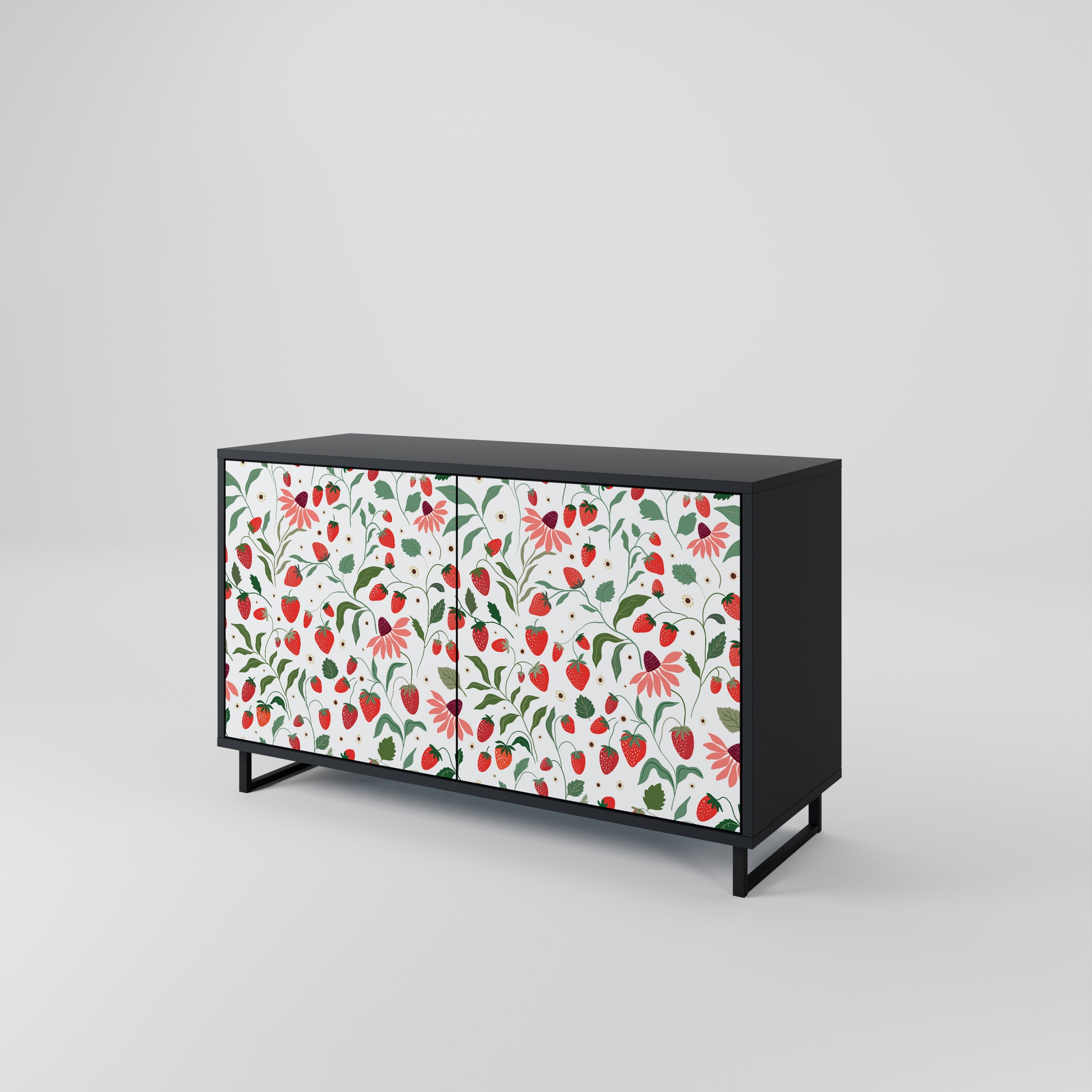 Μπουφές 2 θυρών FLOWERS AND STRAWBERRIES σε μαύρο φινίρισμα