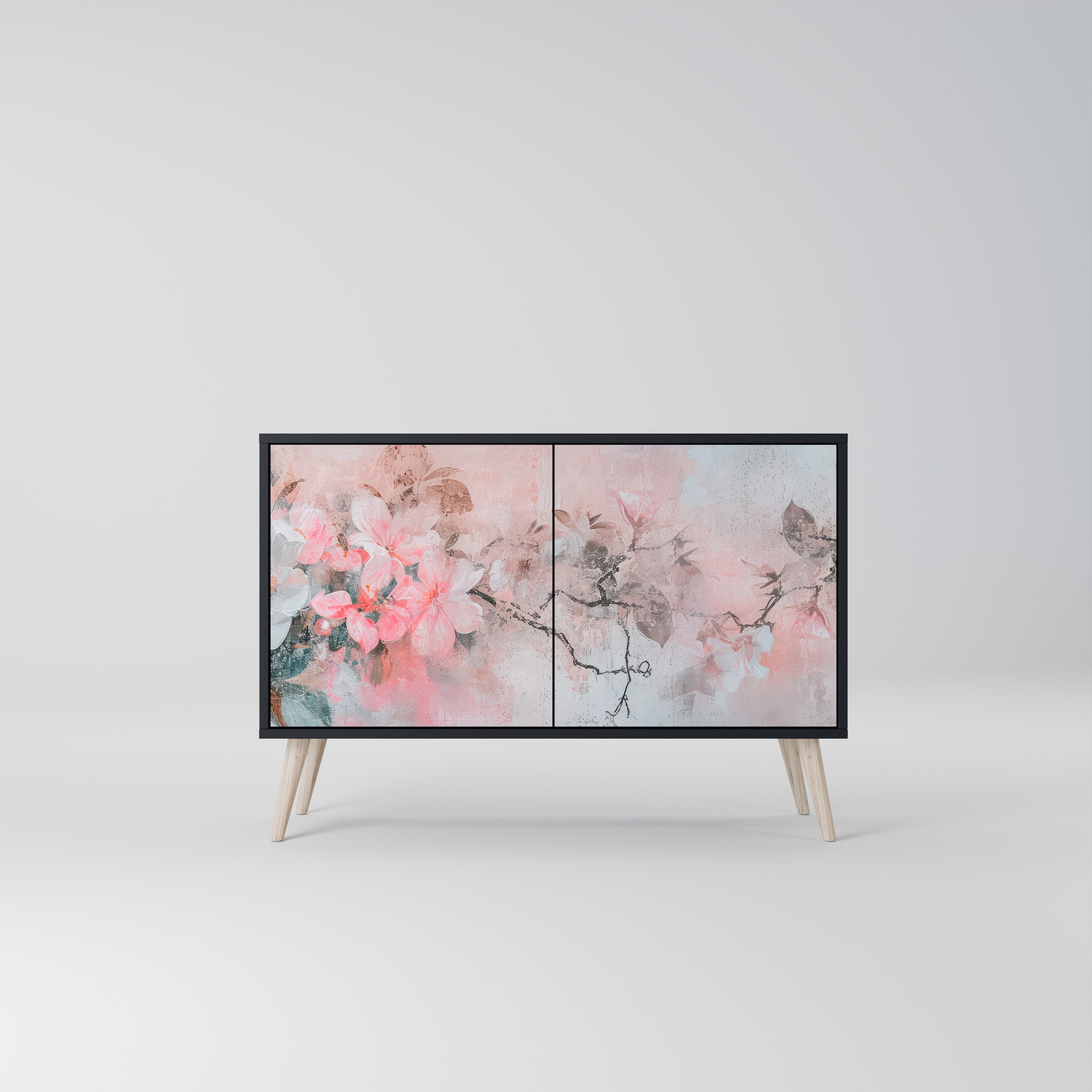 Μπουφές με 2 πόρτες CHERRY BLOSSOM σε μαύρο φινίρισμα