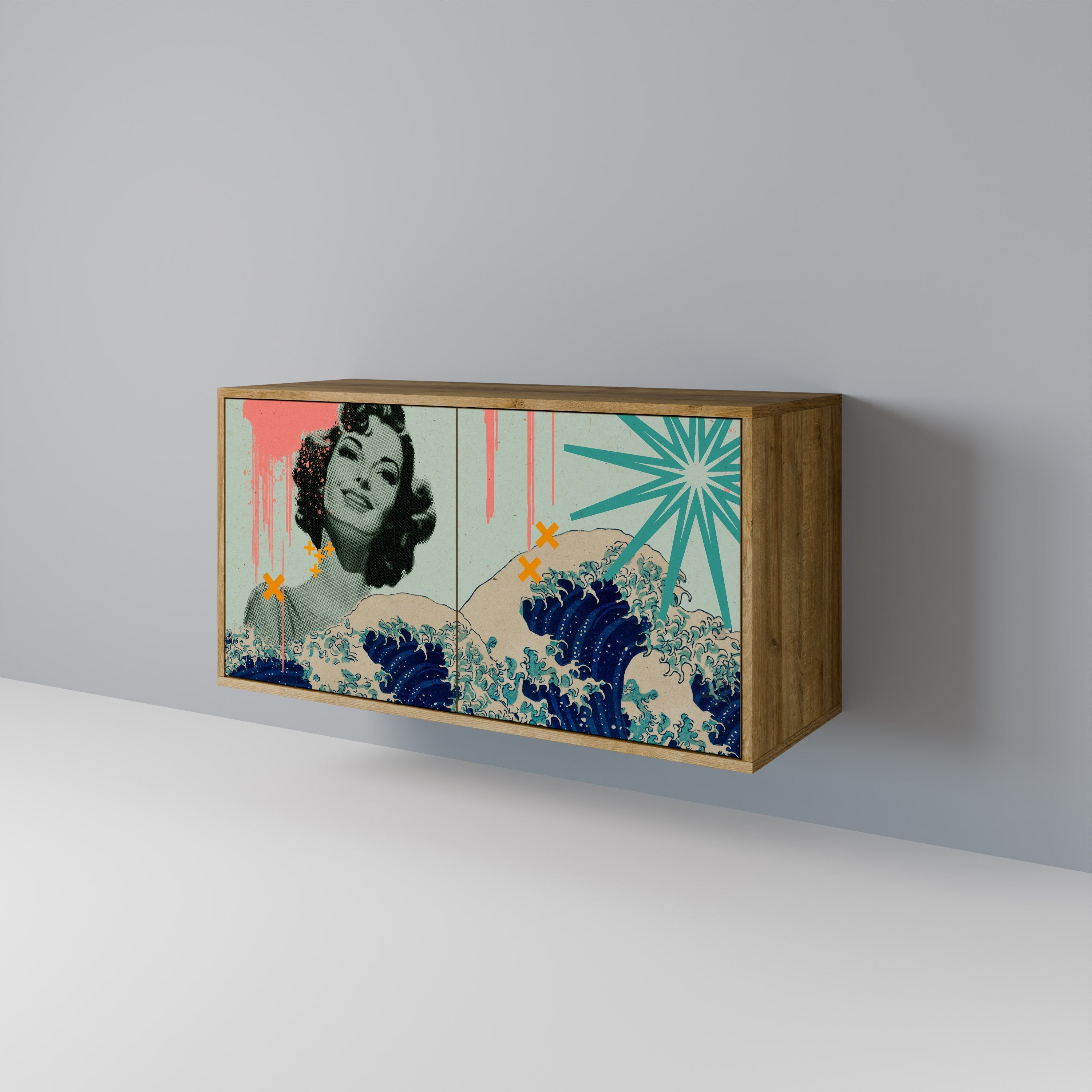 KANAGAWA BEAUTY Μπουφές με 2 Πόρτες σε Απόχρωση Δρυός