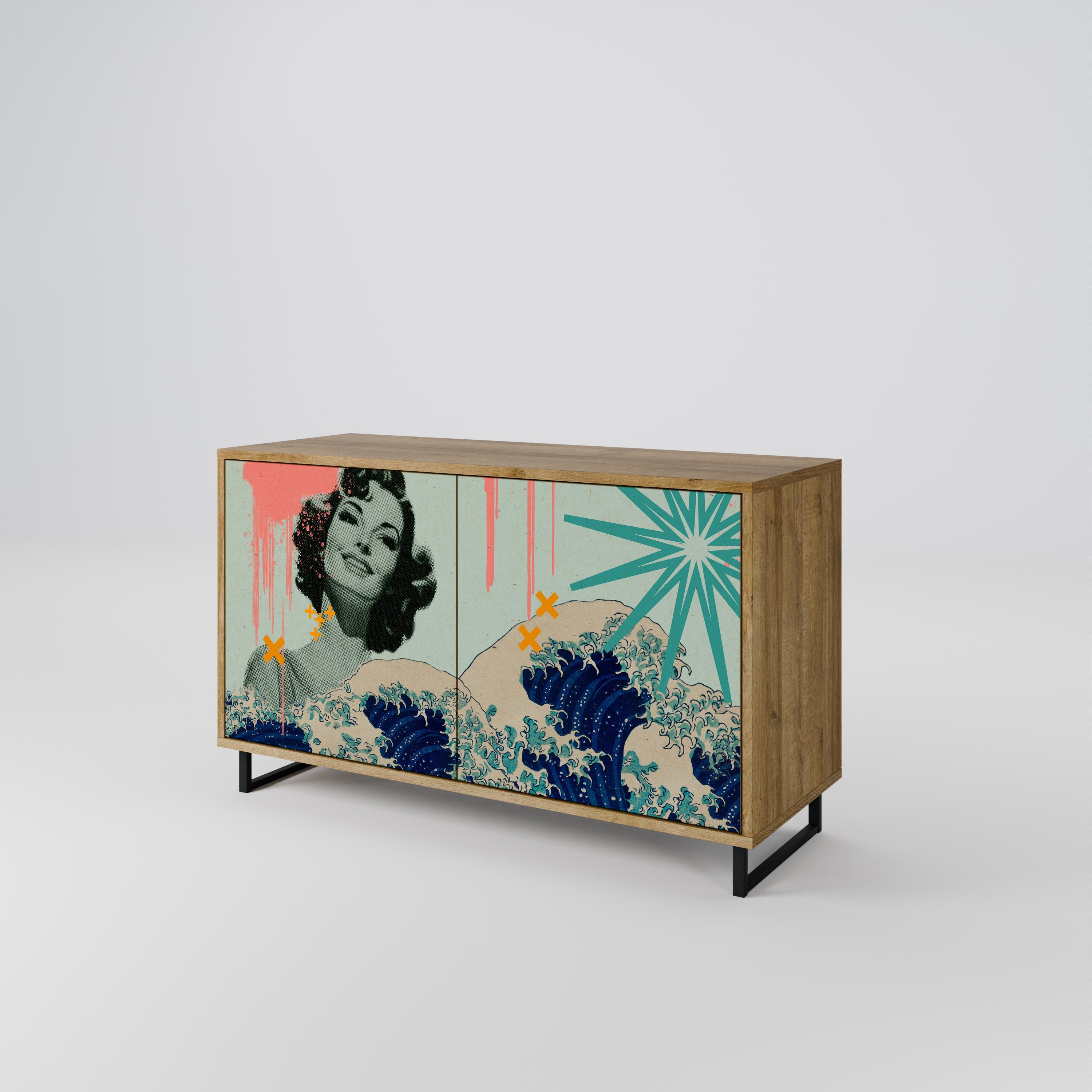 KANAGAWA BEAUTY Μπουφές με 2 Πόρτες σε Απόχρωση Δρυός